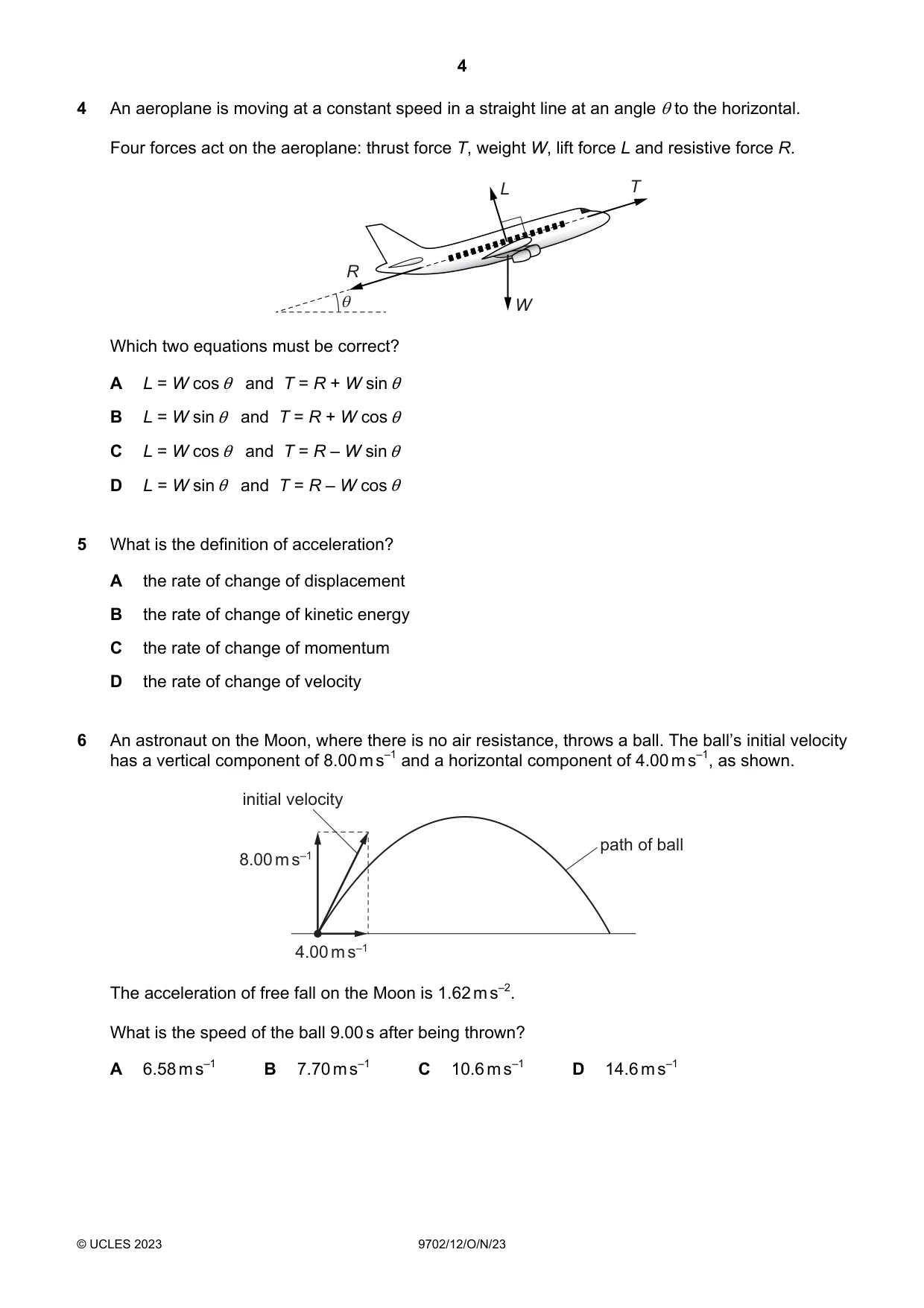 Cambridge A Level Physics 9702 2023 Oct/Nov Paper 1 · Variant 2 question paper, page 4 of 20