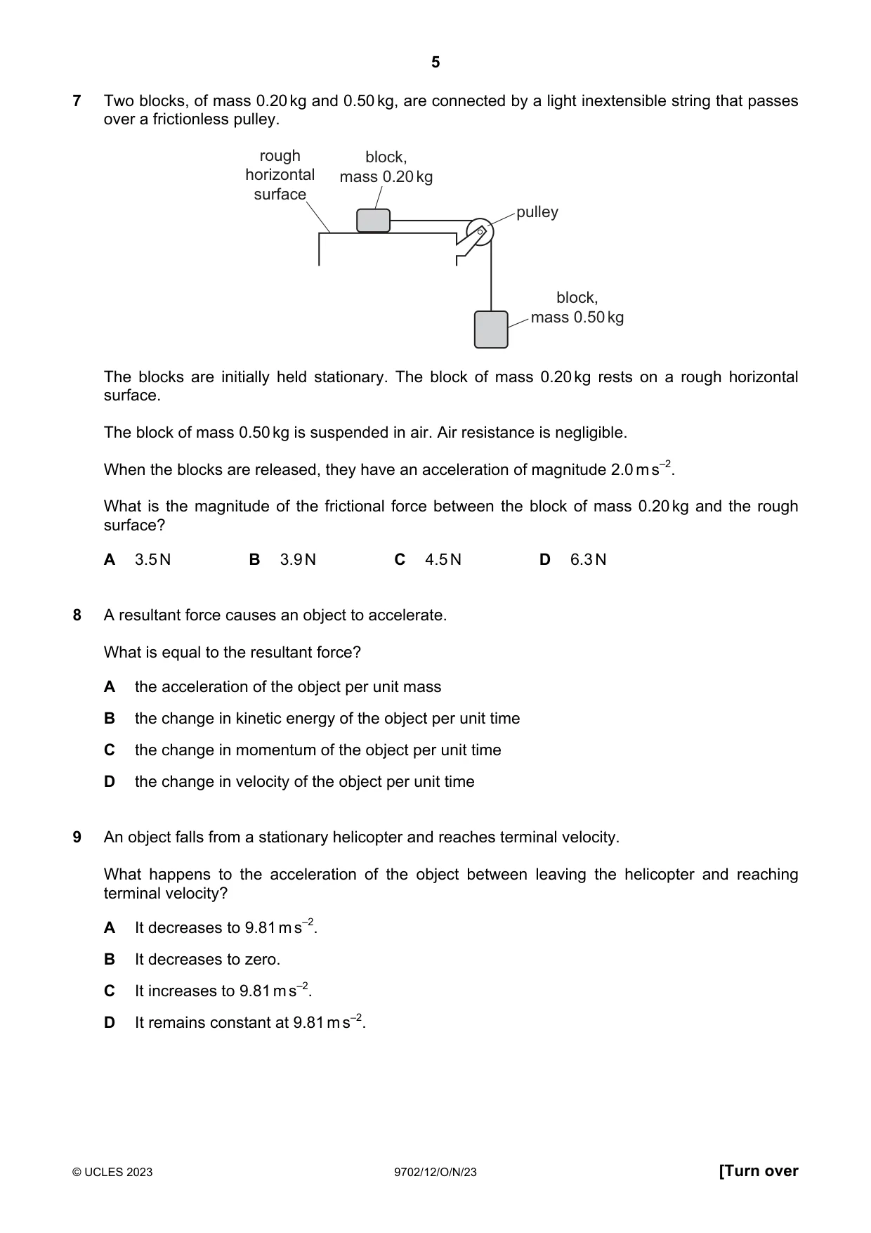Cambridge A Level Physics 9702 2023 Oct/Nov Paper 1 · Variant 2 question paper, page 5 of 20