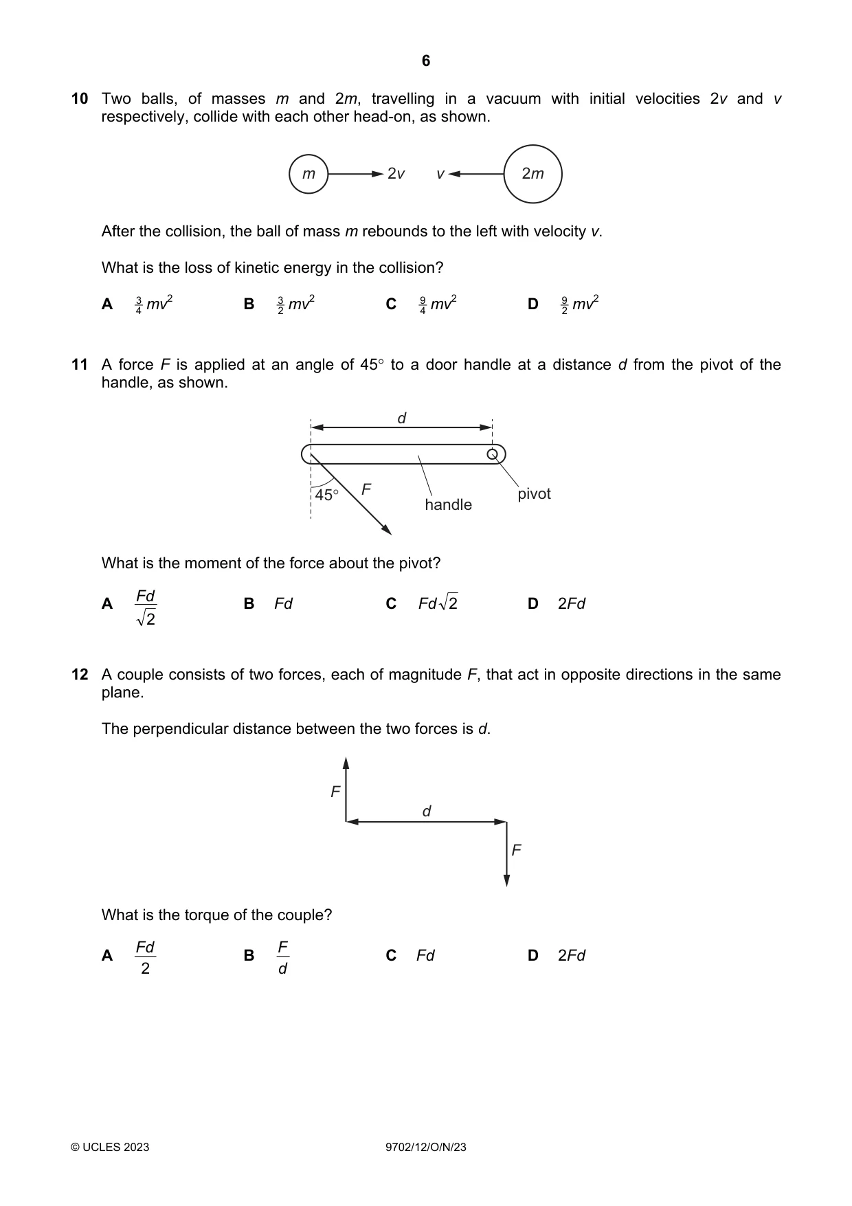 Cambridge A Level Physics 9702 2023 Oct/Nov Paper 1 · Variant 2 question paper, page 6 of 20