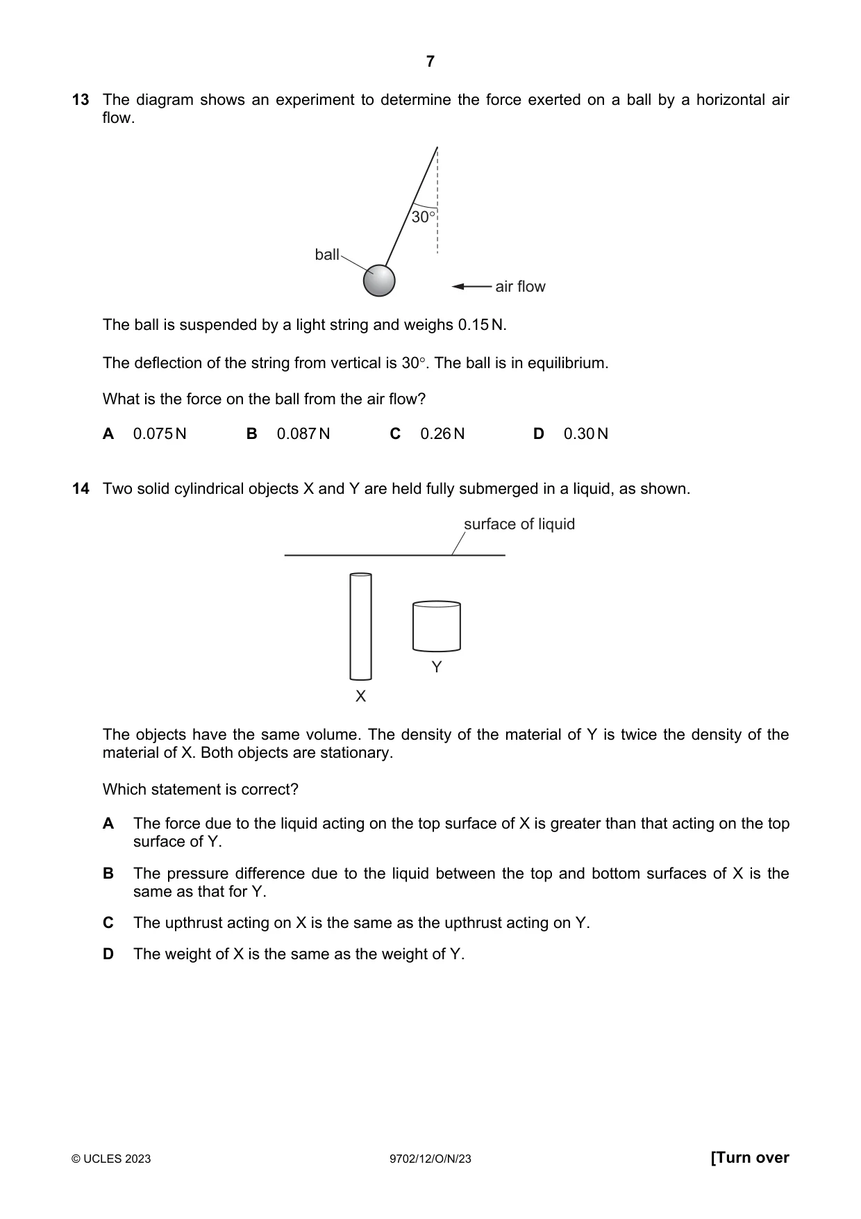 Cambridge A Level Physics 9702 2023 Oct/Nov Paper 1 · Variant 2 question paper, page 7 of 20