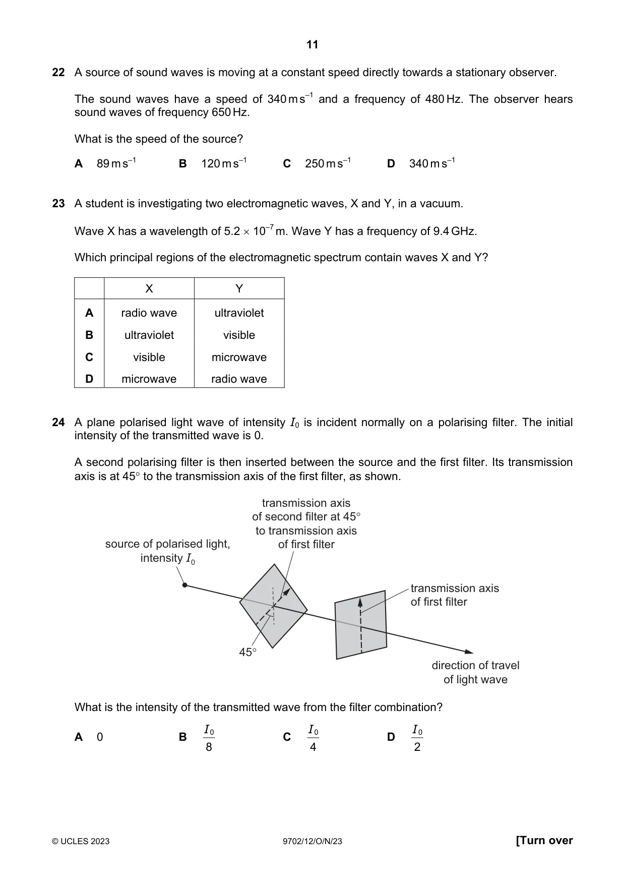 Cambridge A Level Physics 9702 2023 Oct/Nov Paper 1 · Variant 2 question paper, page 11 of 20
