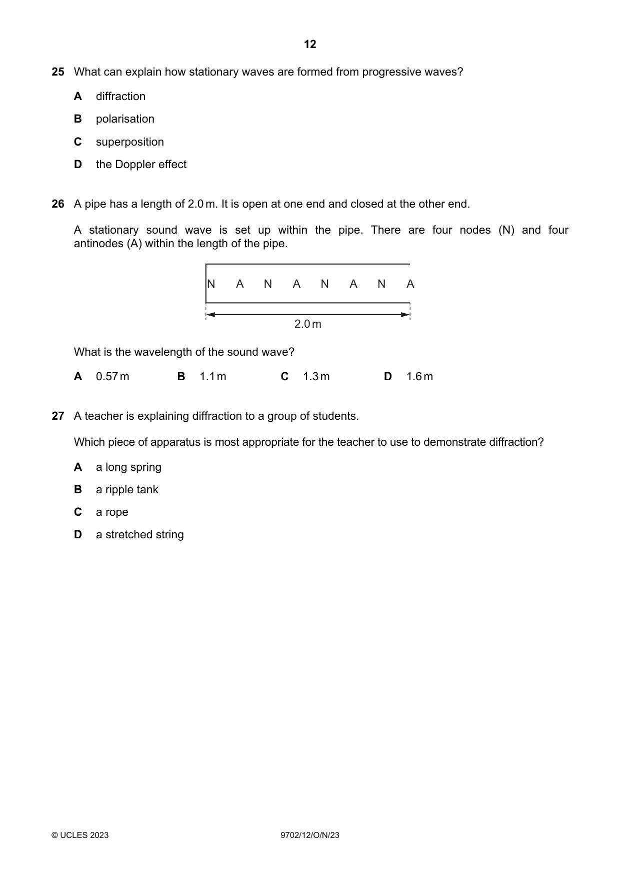 Cambridge A Level Physics 9702 2023 Oct/Nov Paper 1 · Variant 2 question paper, page 12 of 20