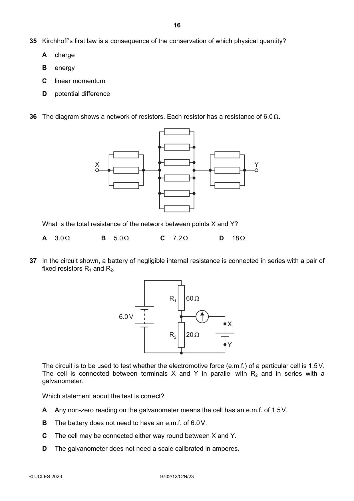 Cambridge A Level Physics 9702 2023 Oct/Nov Paper 1 · Variant 2 question paper, page 16 of 20