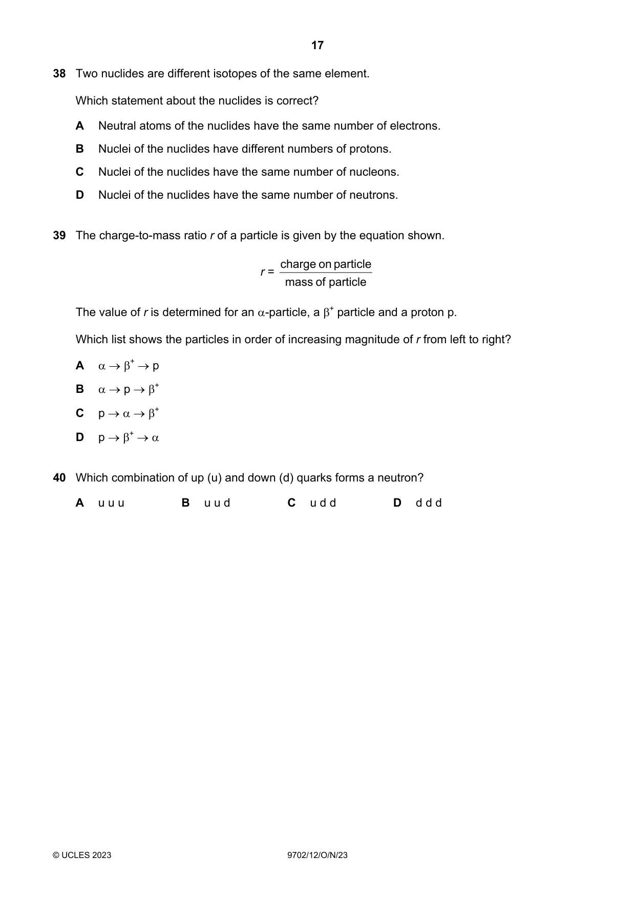 Cambridge A Level Physics 9702 2023 Oct/Nov Paper 1 · Variant 2 question paper, page 17 of 20