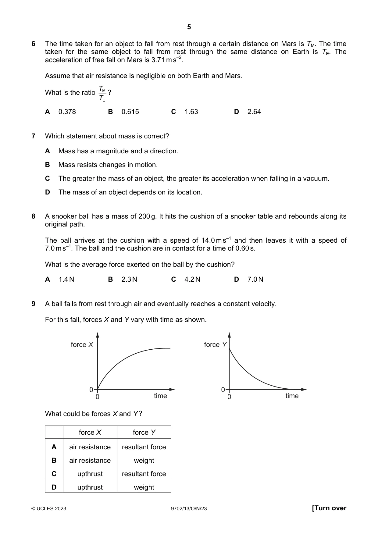 Cambridge A Level Physics 9702 2023 Oct/Nov Paper 1 · Variant 3 question paper, page 5 of 20
