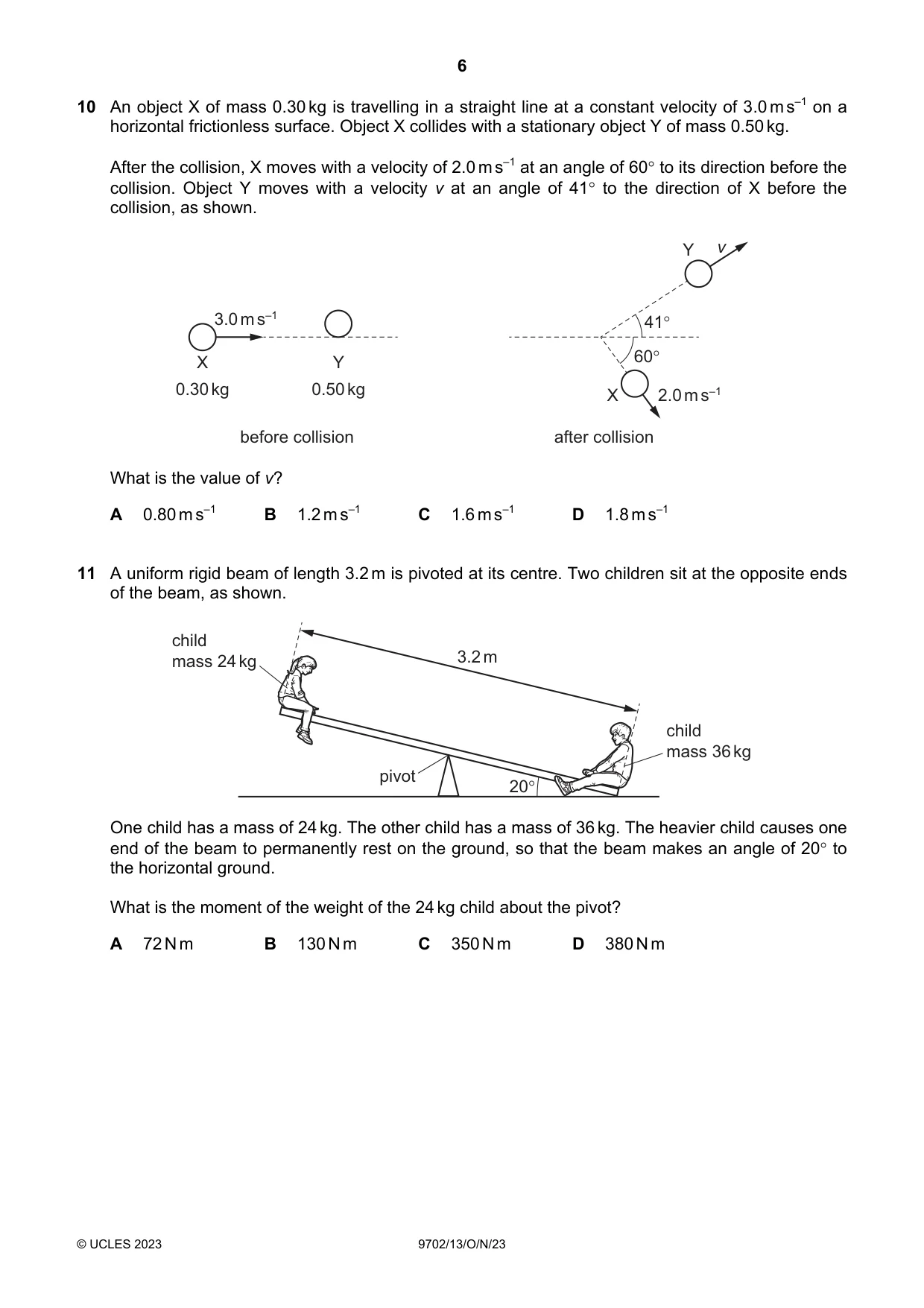 Cambridge A Level Physics 9702 2023 Oct/Nov Paper 1 · Variant 3 question paper, page 6 of 20