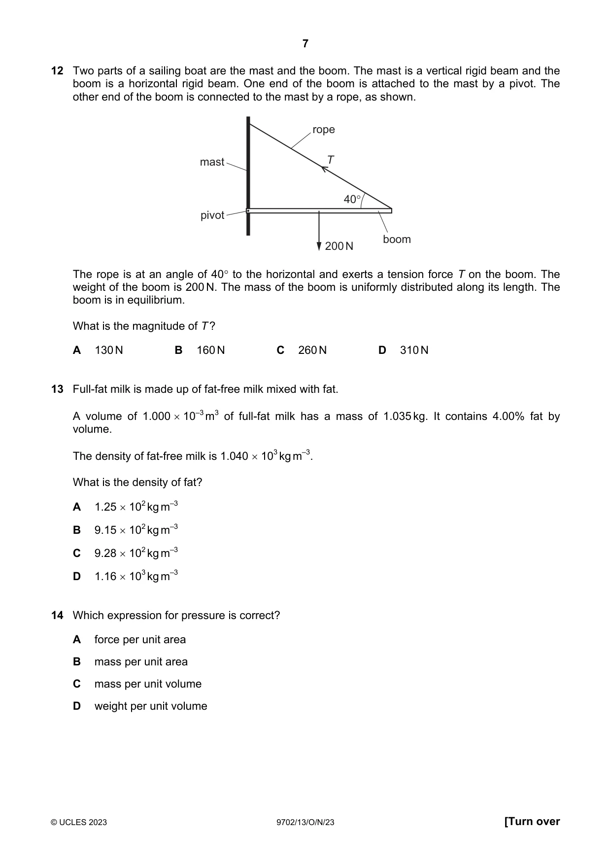 Cambridge A Level Physics 9702 2023 Oct/Nov Paper 1 · Variant 3 question paper, page 7 of 20