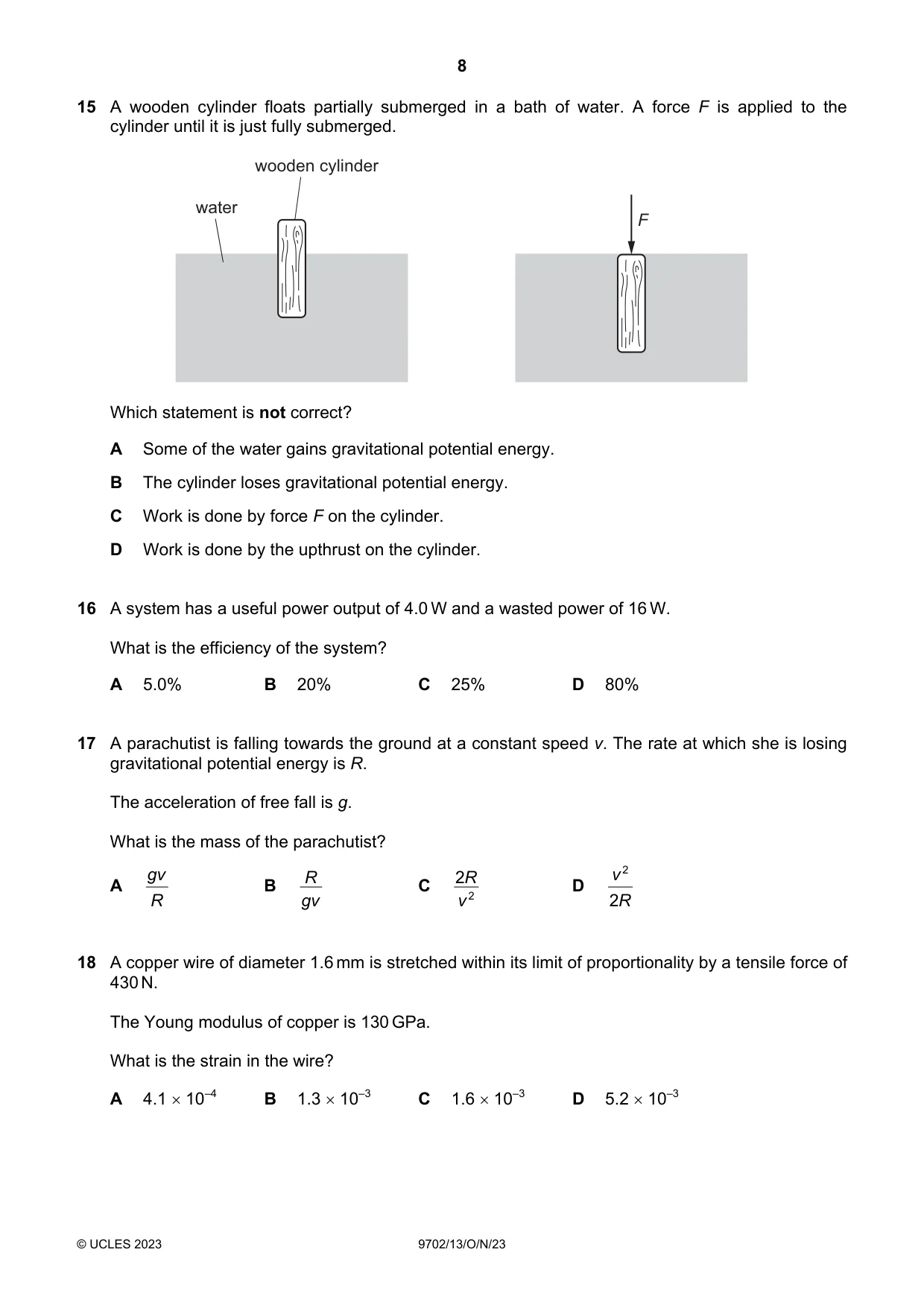 Cambridge A Level Physics 9702 2023 Oct/Nov Paper 1 · Variant 3 question paper, page 8 of 20