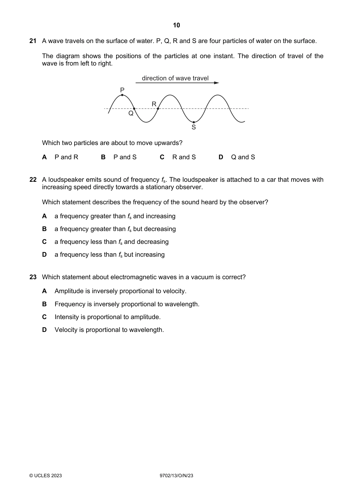 Cambridge A Level Physics 9702 2023 Oct/Nov Paper 1 · Variant 3 question paper, page 10 of 20