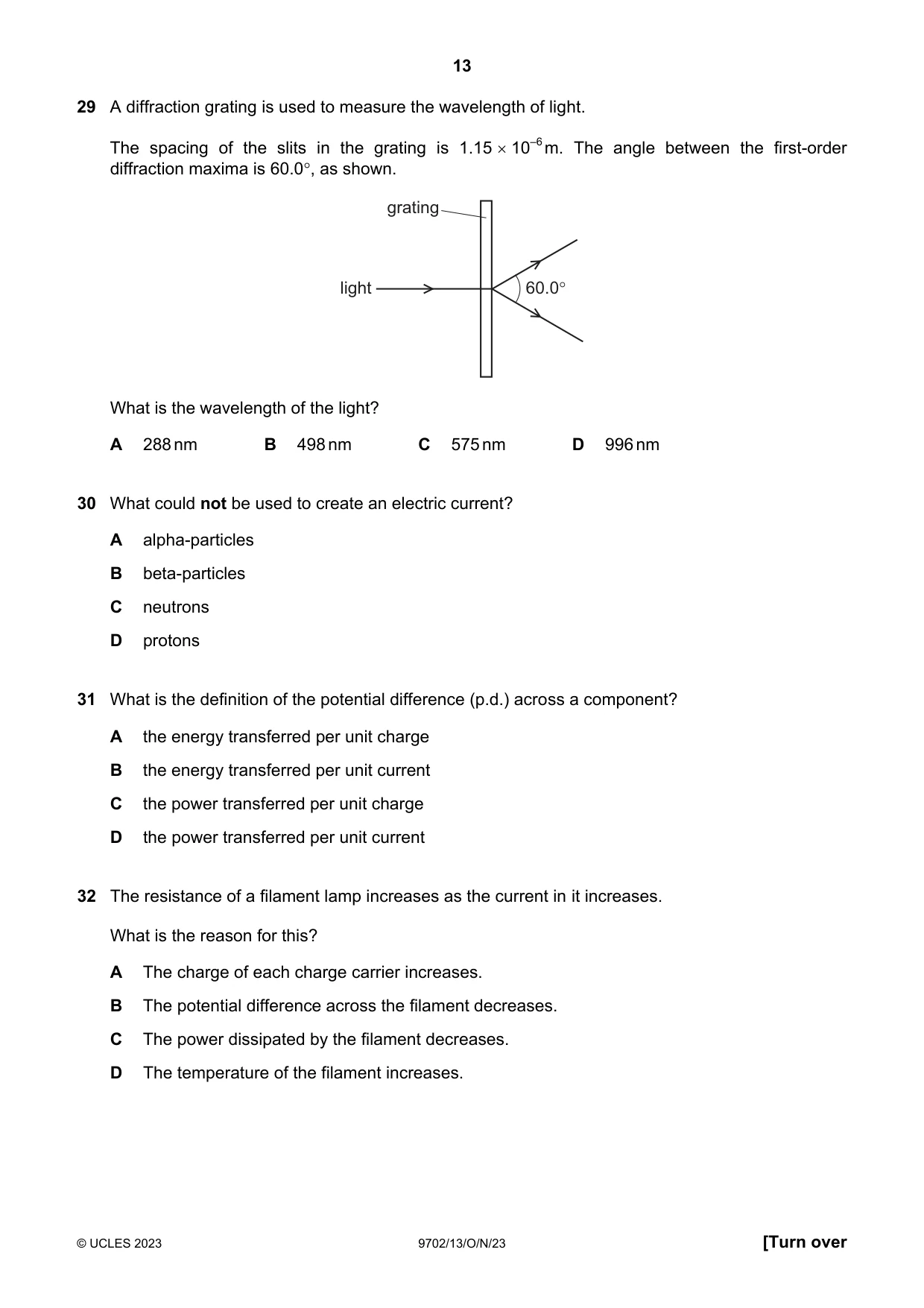Cambridge A Level Physics 9702 2023 Oct/Nov Paper 1 · Variant 3 question paper, page 13 of 20