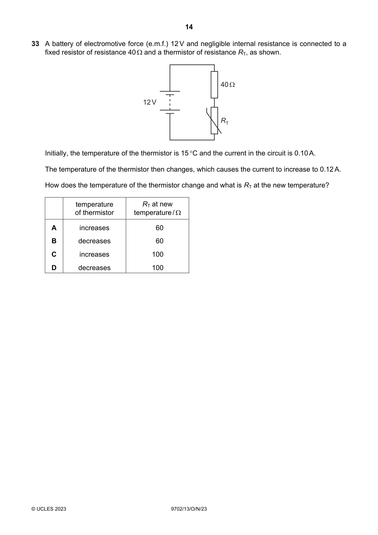Cambridge A Level Physics 9702 2023 Oct/Nov Paper 1 · Variant 3 question paper, page 14 of 20