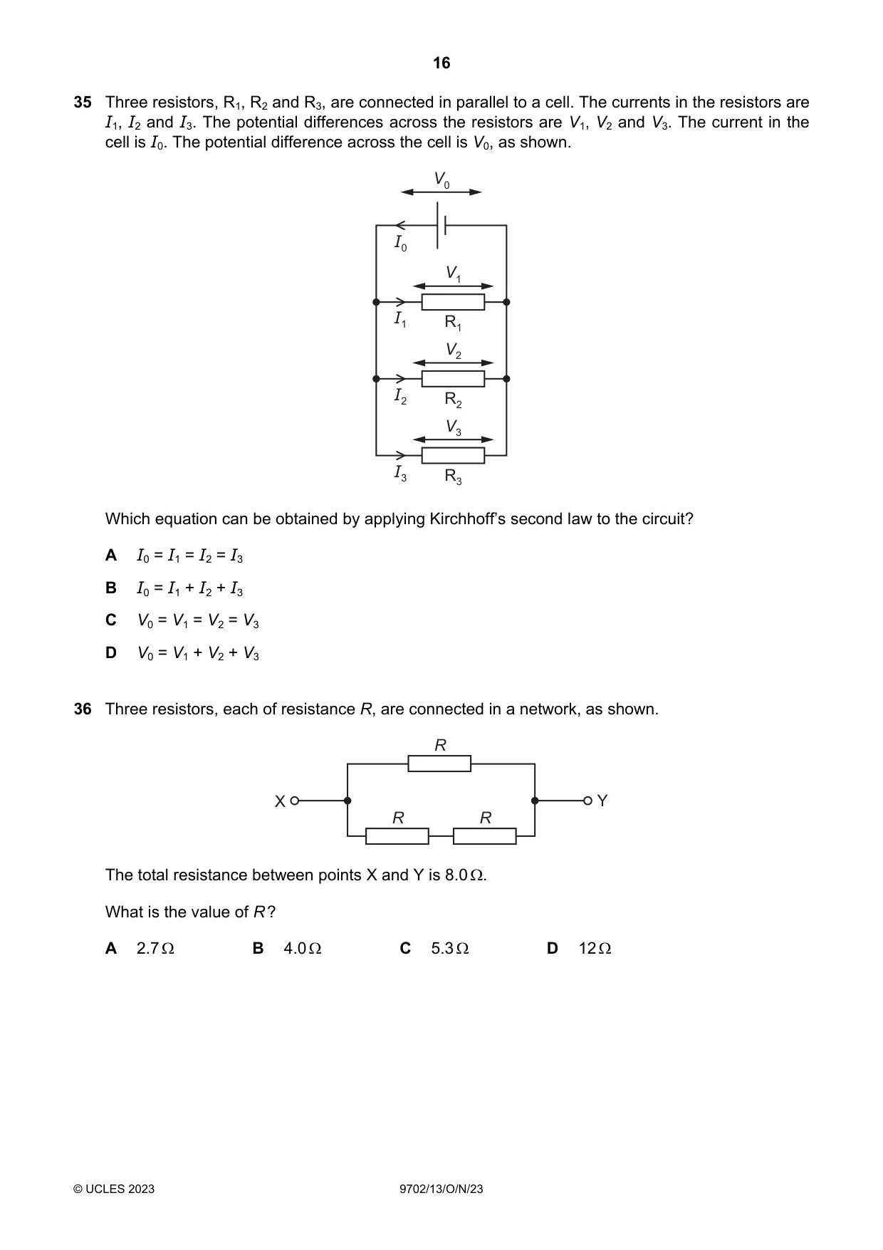 Cambridge A Level Physics 9702 2023 Oct/Nov Paper 1 · Variant 3 question paper, page 16 of 20