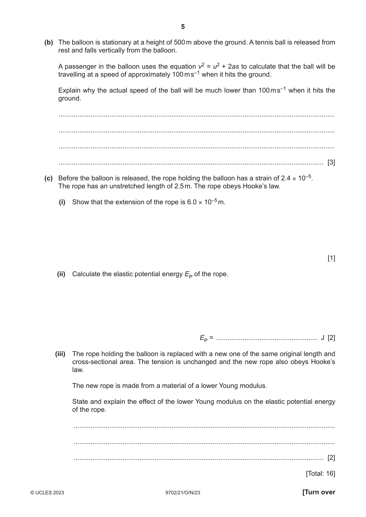 Cambridge A Level Physics 9702 2023 Oct/Nov Paper 2 · Variant 1 question paper, page 5 of 16