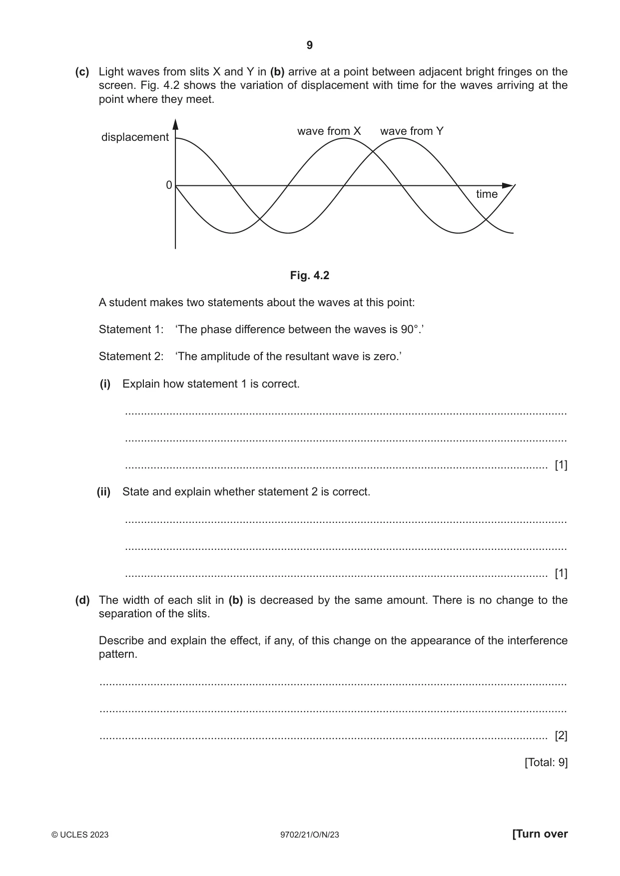 Cambridge A Level Physics 9702 2023 Oct/Nov Paper 2 · Variant 1 question paper, page 9 of 16