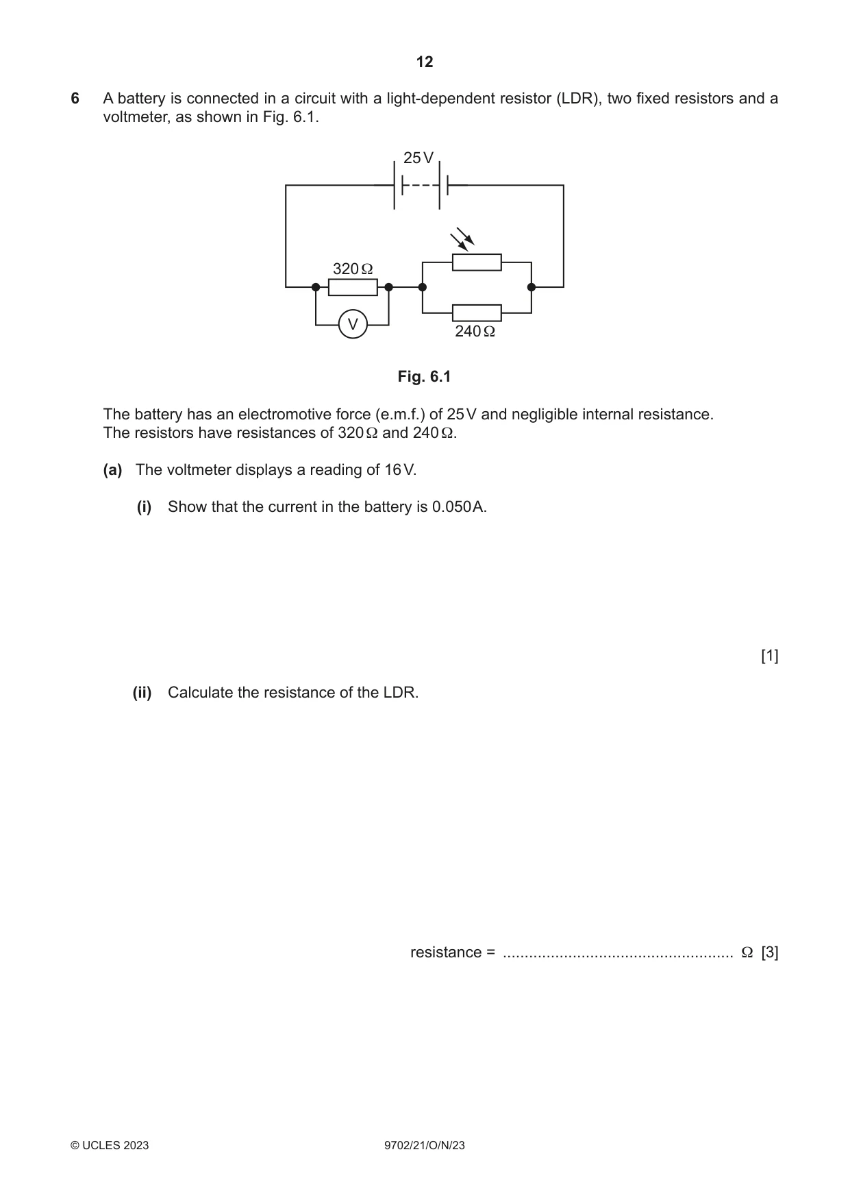 Cambridge A Level Physics 9702 2023 Oct/Nov Paper 2 · Variant 1 question paper, page 12 of 16