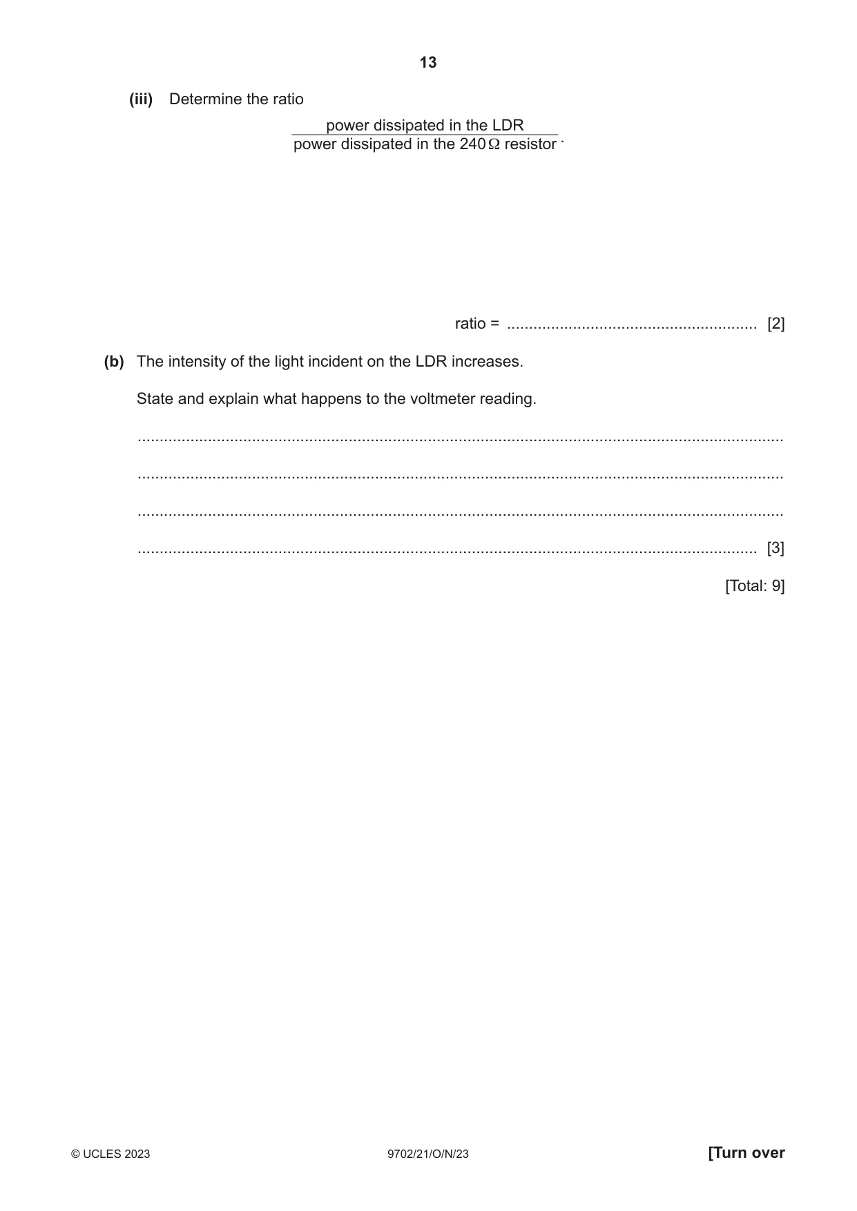 Cambridge A Level Physics 9702 2023 Oct/Nov Paper 2 · Variant 1 question paper, page 13 of 16