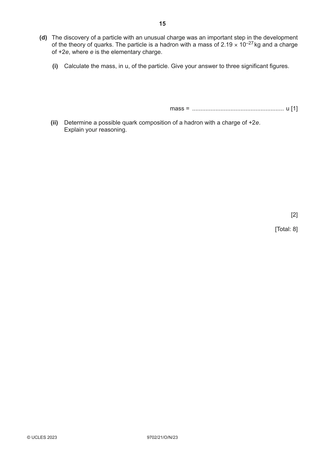 Cambridge A Level Physics 9702 2023 Oct/Nov Paper 2 · Variant 1 question paper, page 15 of 16