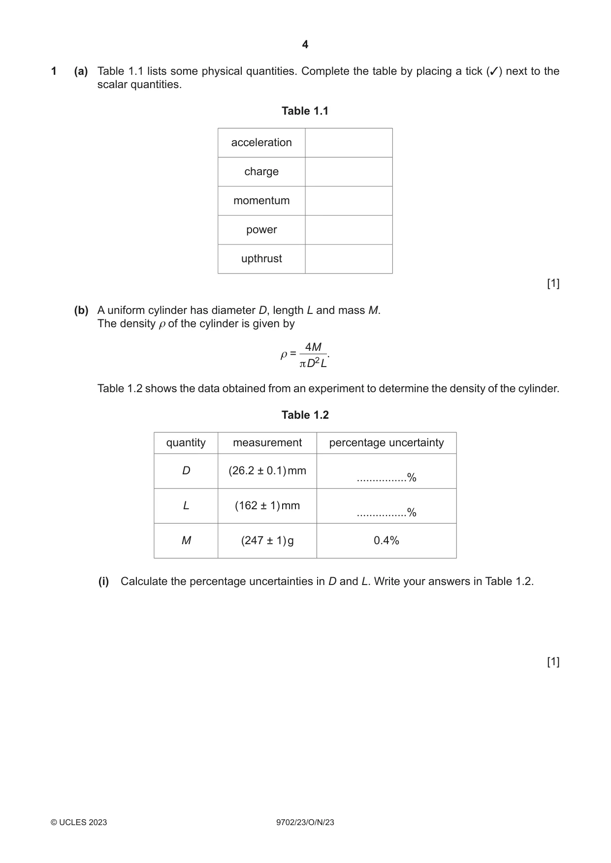 Cambridge A Level Physics 9702 2023 Oct/Nov Paper 2 · Variant 3 question paper, page 4 of 20