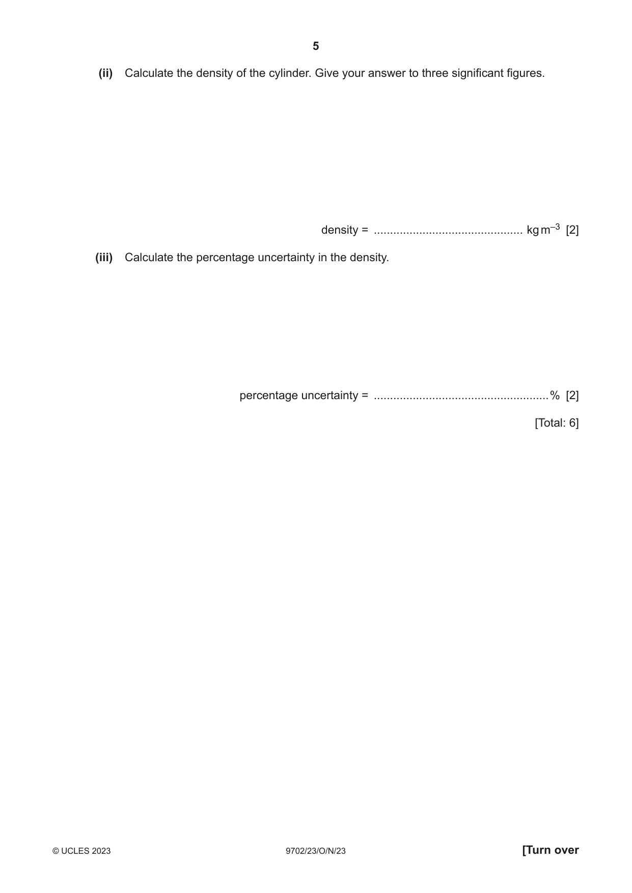 Cambridge A Level Physics 9702 2023 Oct/Nov Paper 2 · Variant 3 question paper, page 5 of 20