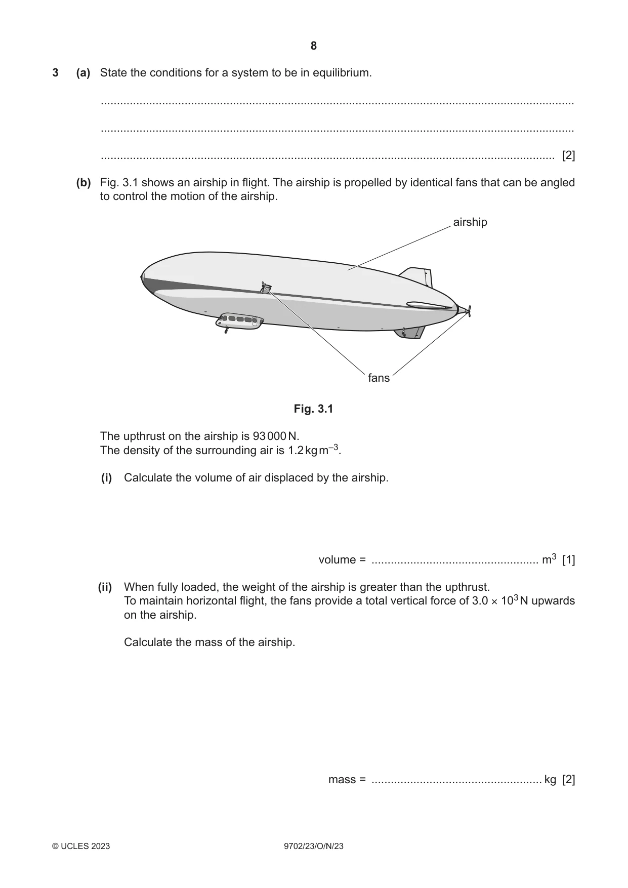 Cambridge A Level Physics 9702 2023 Oct/Nov Paper 2 · Variant 3 question paper, page 8 of 20