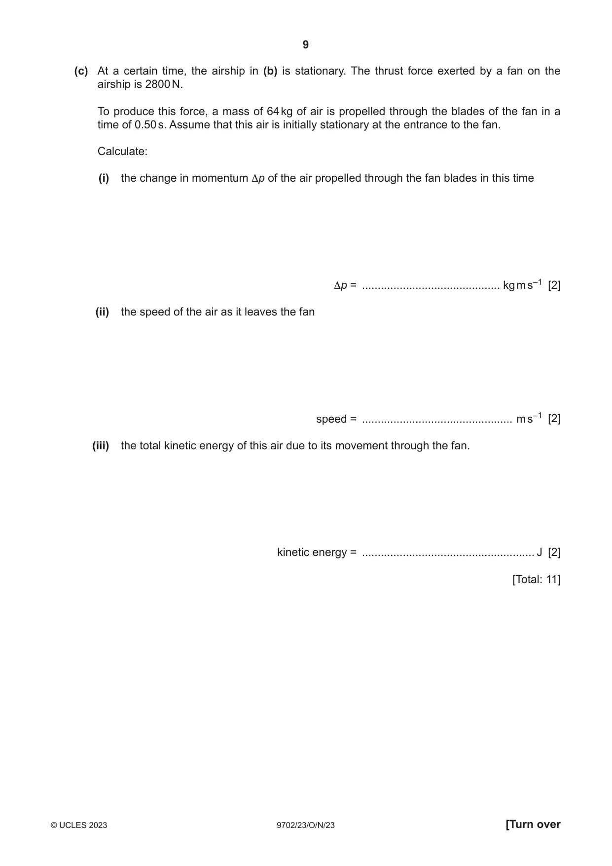 Cambridge A Level Physics 9702 2023 Oct/Nov Paper 2 · Variant 3 question paper, page 9 of 20