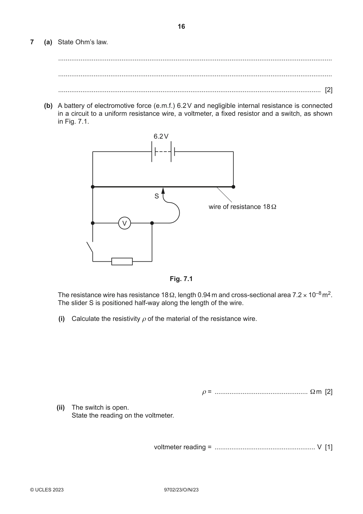 Cambridge A Level Physics 9702 2023 Oct/Nov Paper 2 · Variant 3 question paper, page 16 of 20