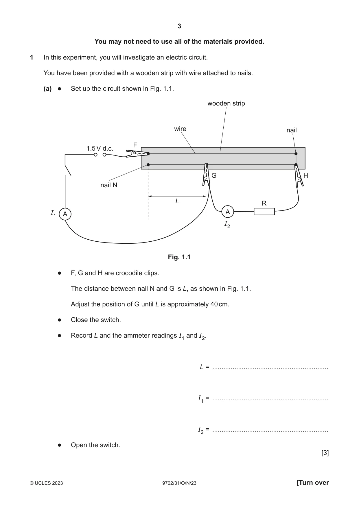 Cambridge A Level Physics 9702 2023 Oct/Nov Paper 3 · Variant 1 question paper, page 3 of 12