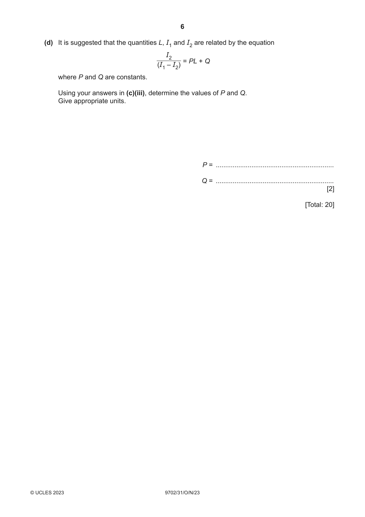 Cambridge A Level Physics 9702 2023 Oct/Nov Paper 3 · Variant 1 question paper, page 6 of 12