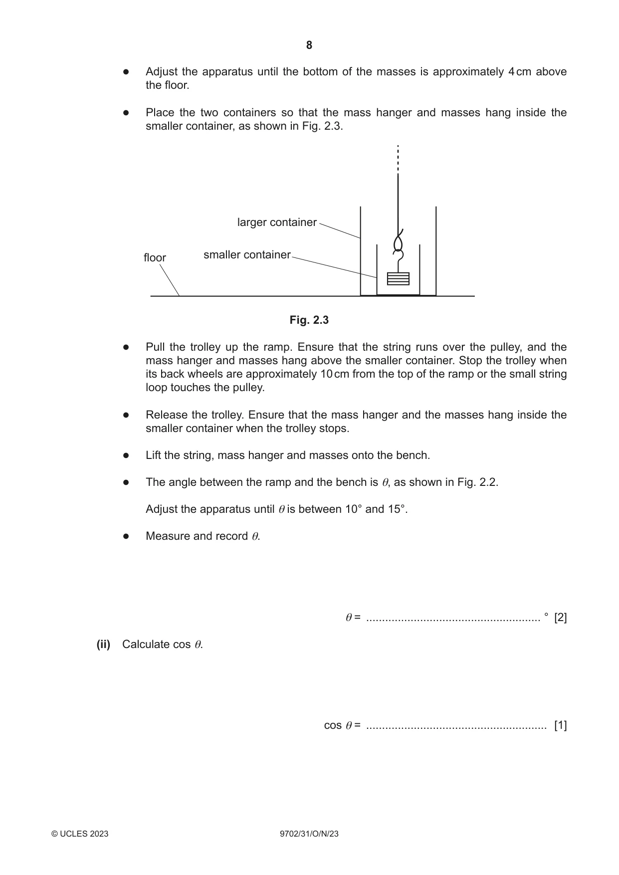 Cambridge A Level Physics 9702 2023 Oct/Nov Paper 3 · Variant 1 question paper, page 8 of 12