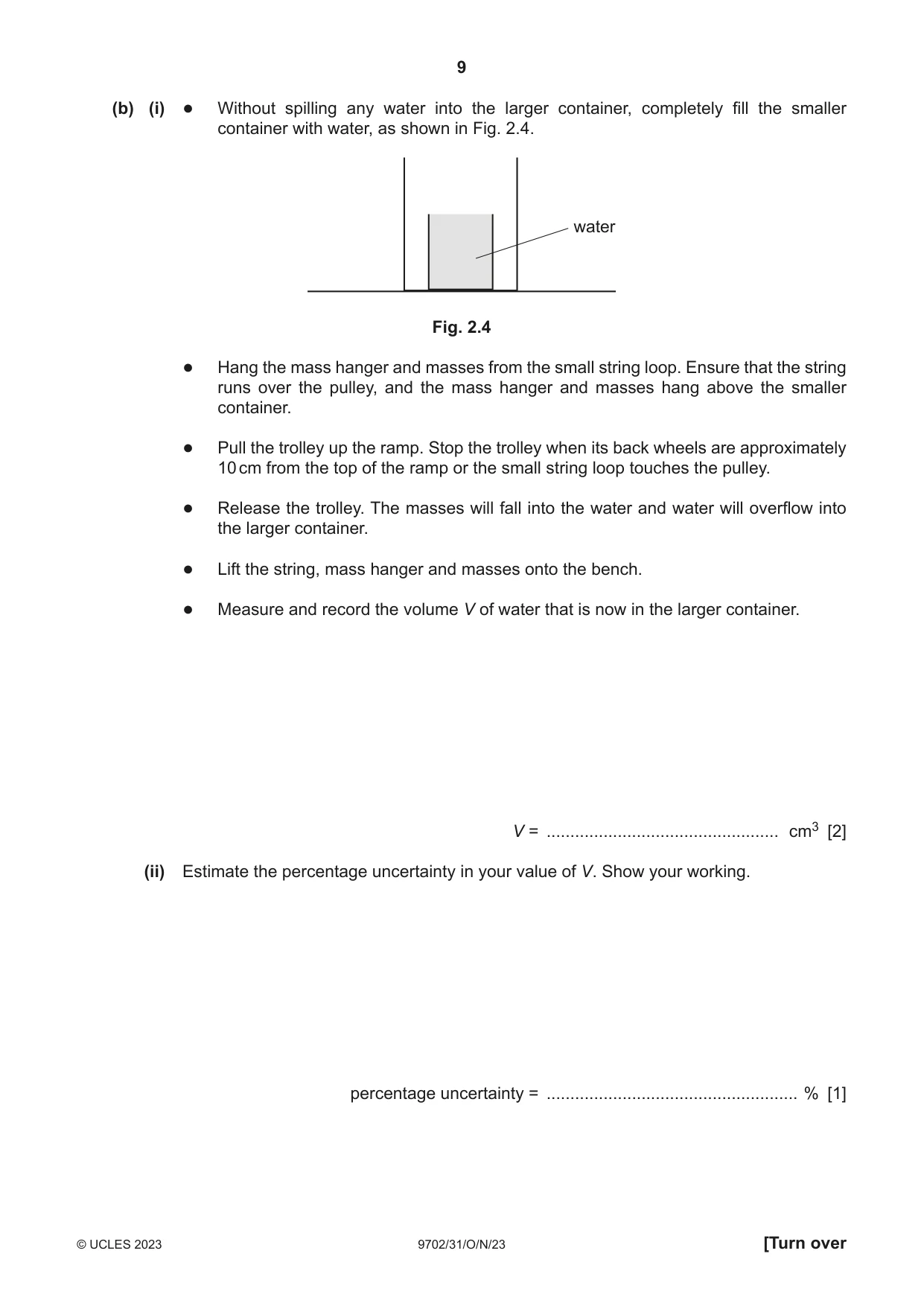 Cambridge A Level Physics 9702 2023 Oct/Nov Paper 3 · Variant 1 question paper, page 9 of 12
