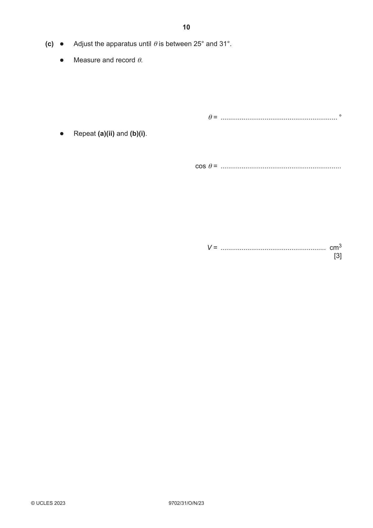 Cambridge A Level Physics 9702 2023 Oct/Nov Paper 3 · Variant 1 question paper, page 10 of 12