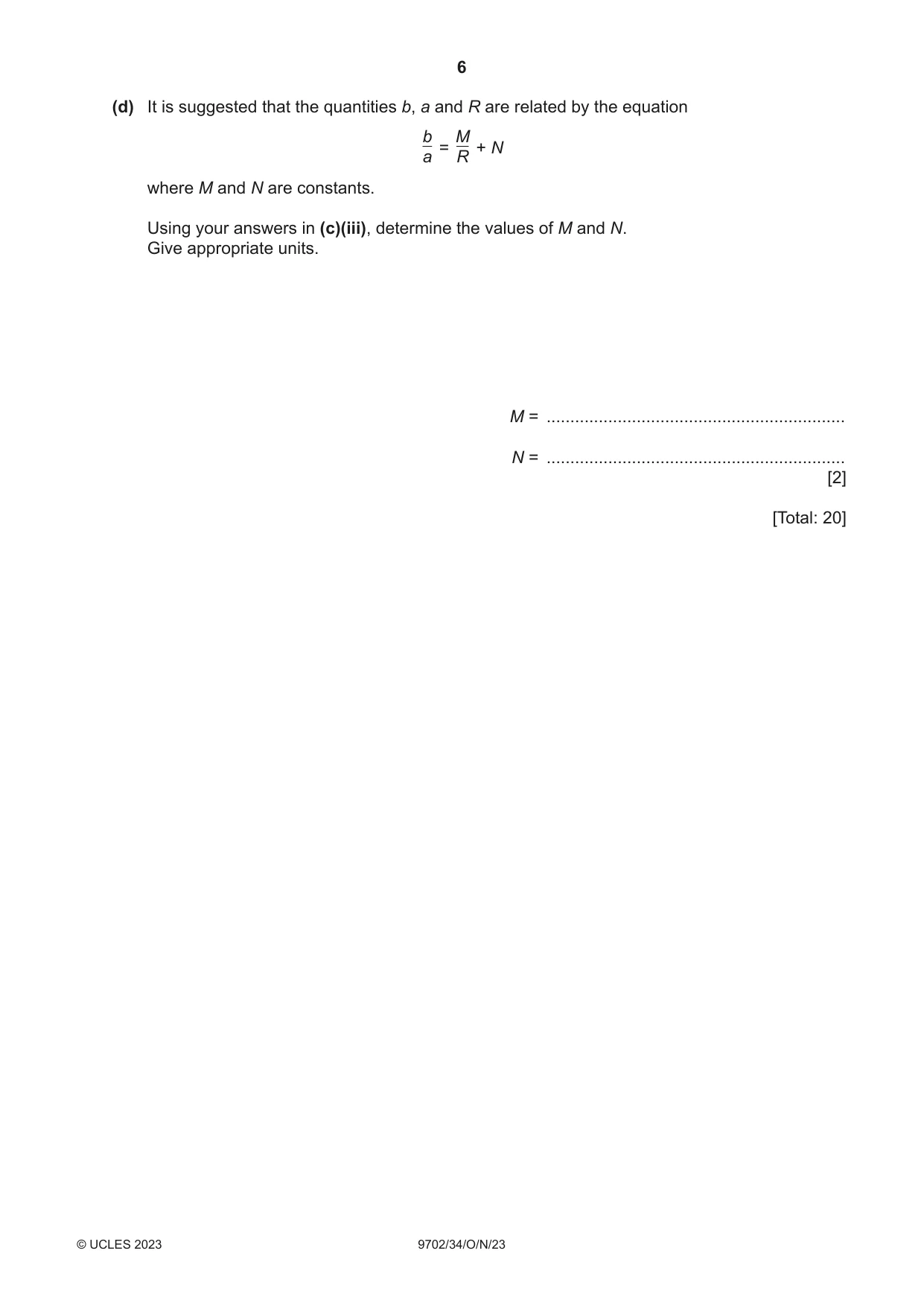 Cambridge A Level Physics 9702 2023 Oct/Nov Paper 3 · Variant 4 question paper, page 6 of 12