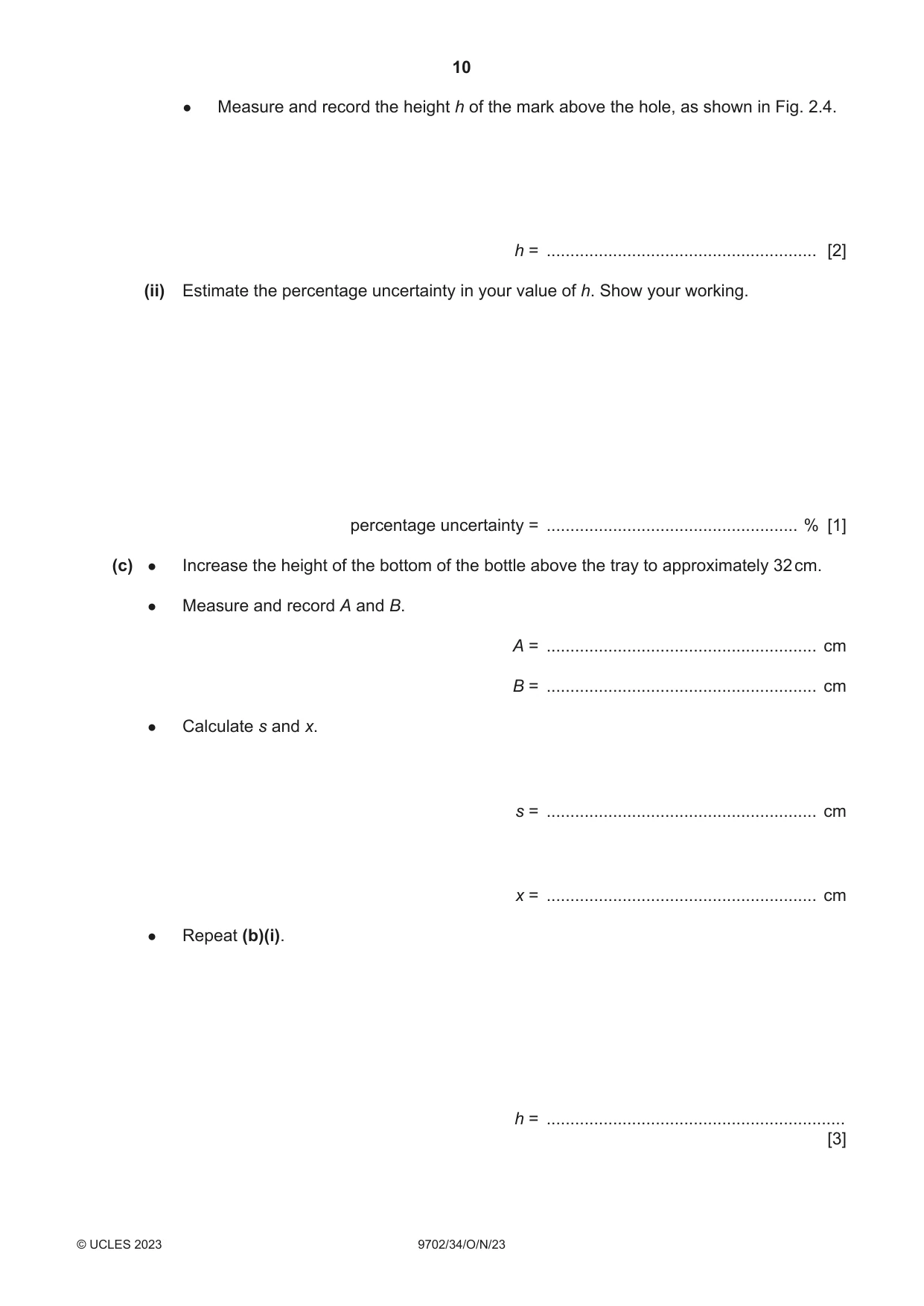 Cambridge A Level Physics 9702 2023 Oct/Nov Paper 3 · Variant 4 question paper, page 10 of 12