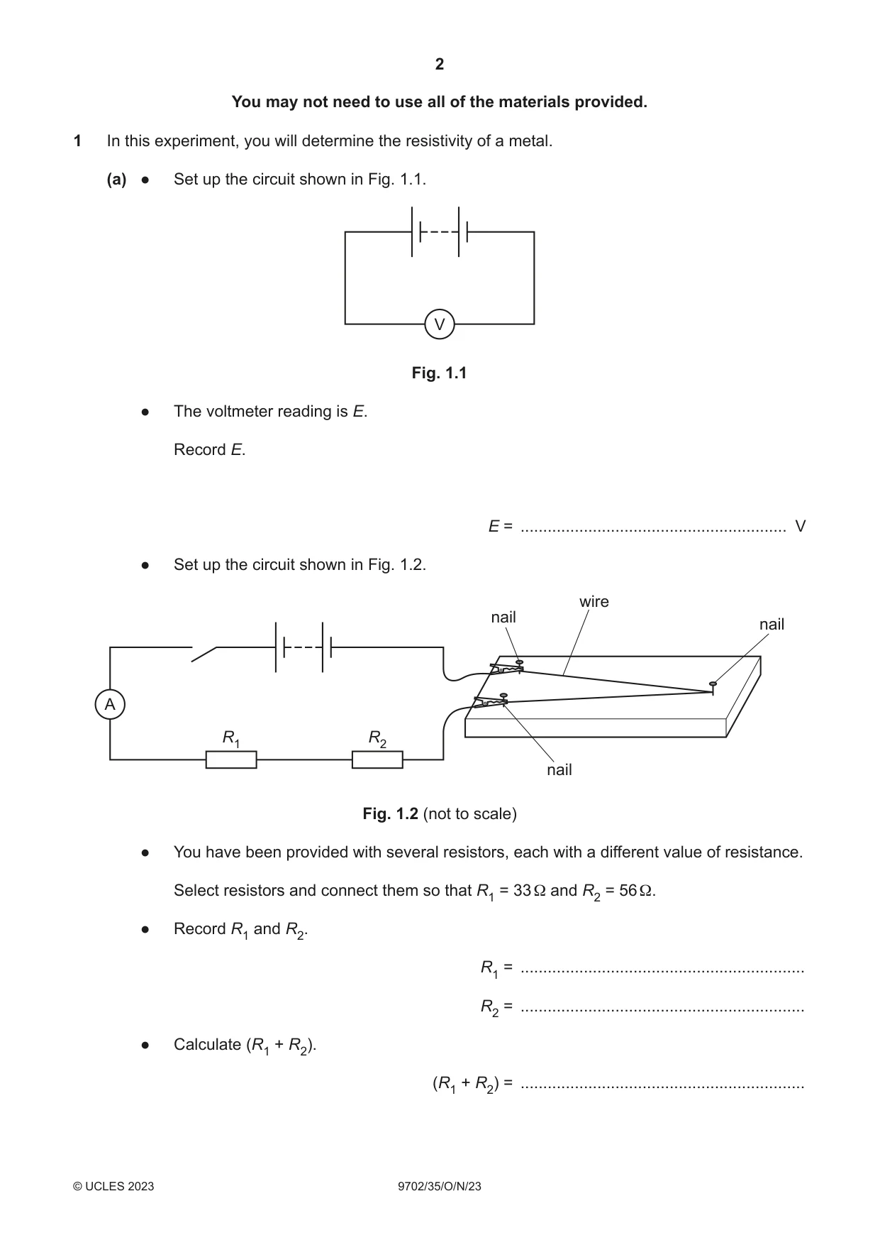 Cambridge A Level Physics 9702 2023 Oct/Nov Paper 3 · Variant 5 question paper, page 2 of 12