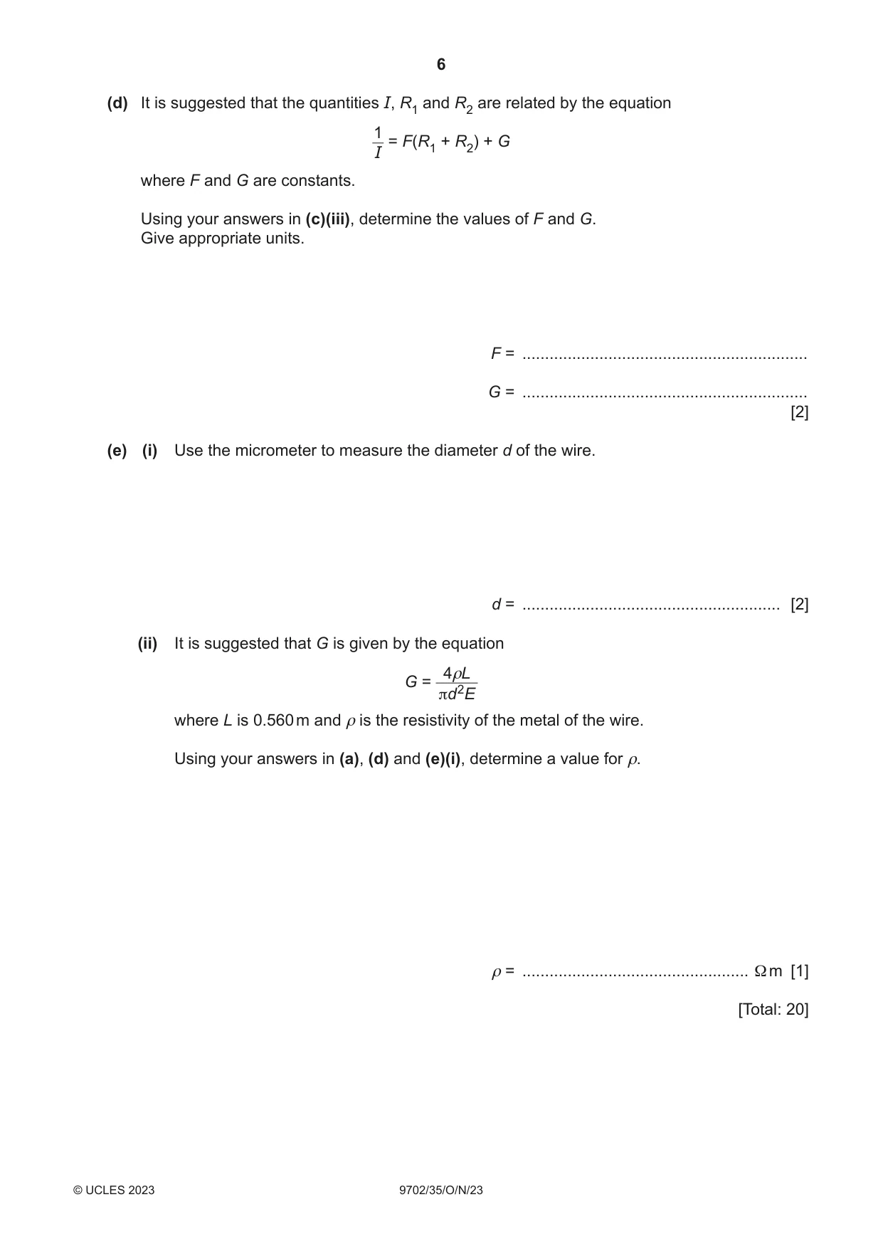 Cambridge A Level Physics 9702 2023 Oct/Nov Paper 3 · Variant 5 question paper, page 6 of 12