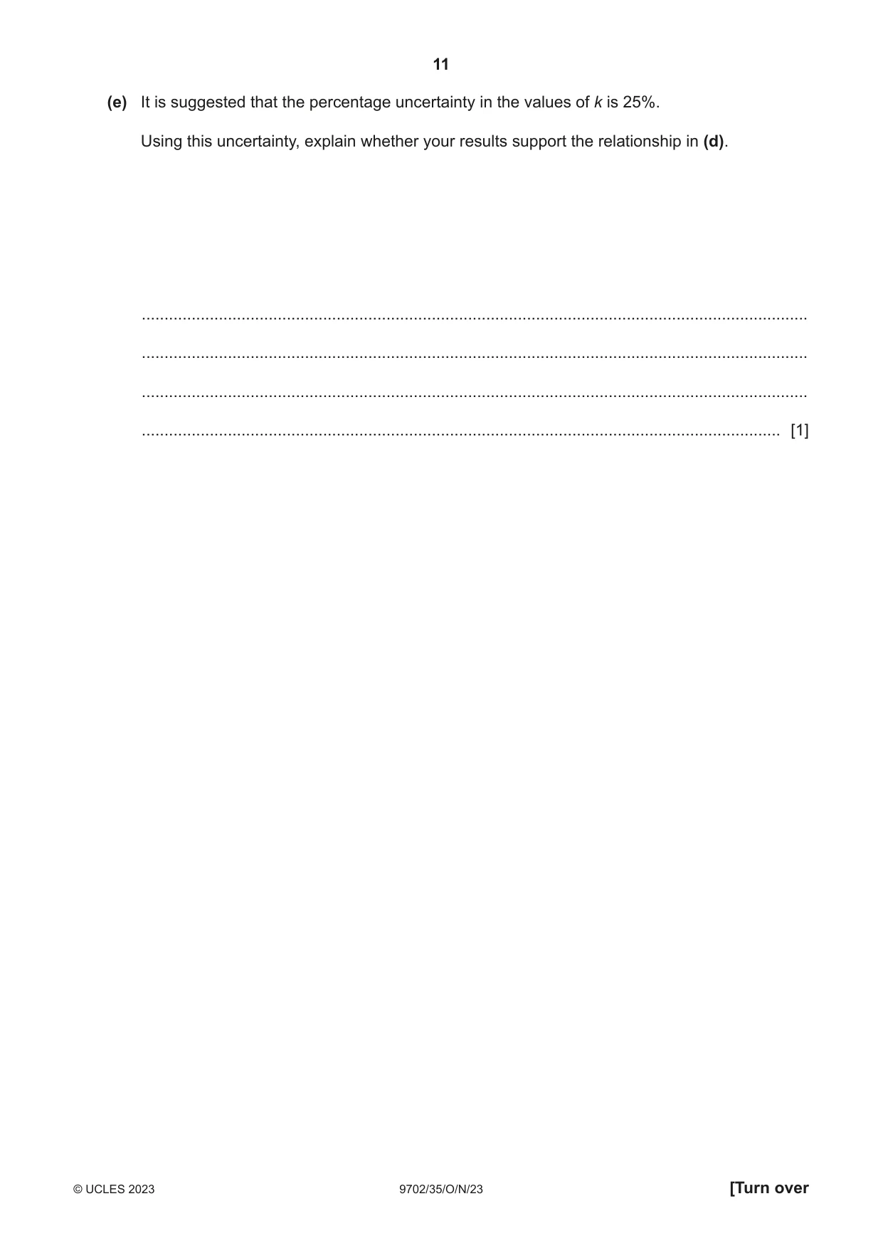 Cambridge A Level Physics 9702 2023 Oct/Nov Paper 3 · Variant 5 question paper, page 11 of 12