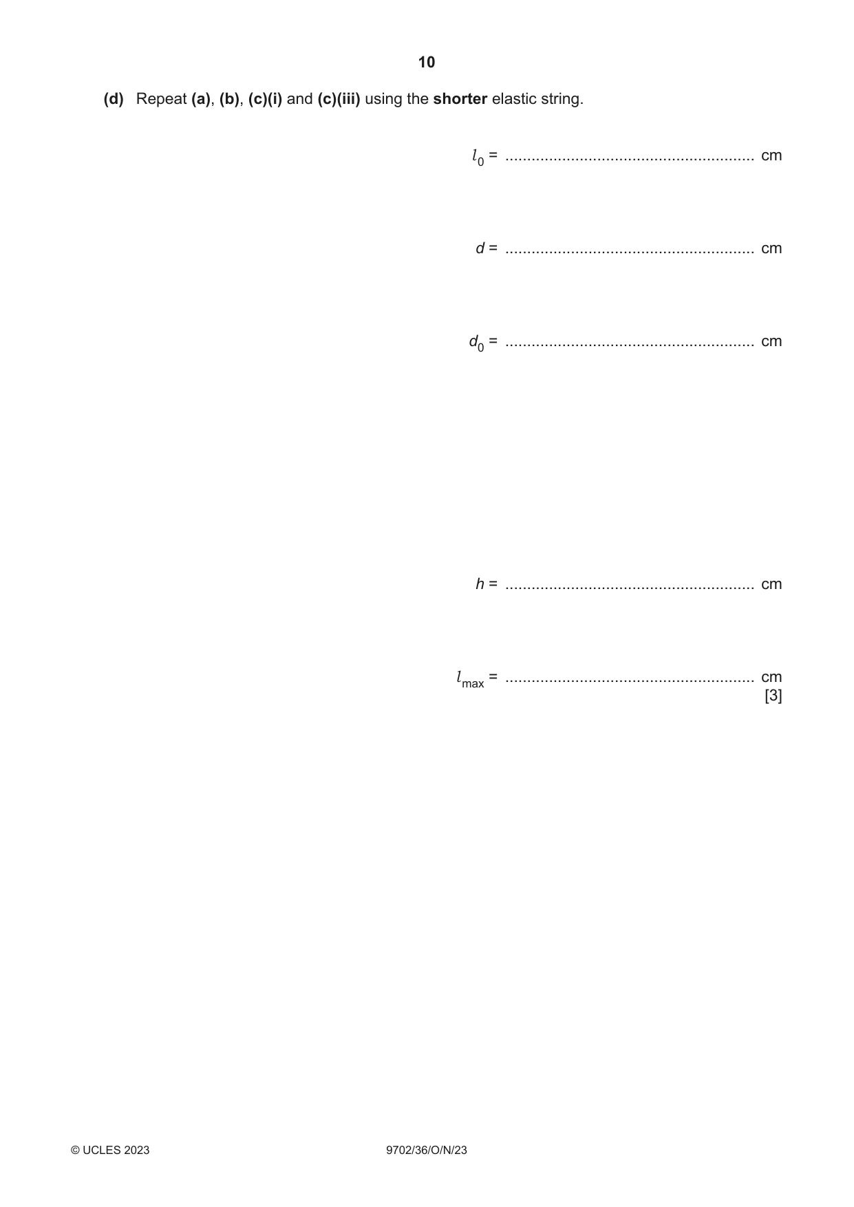 Cambridge A Level Physics 9702 2023 Oct/Nov Paper 3 · Variant 6 question paper, page 10 of 12