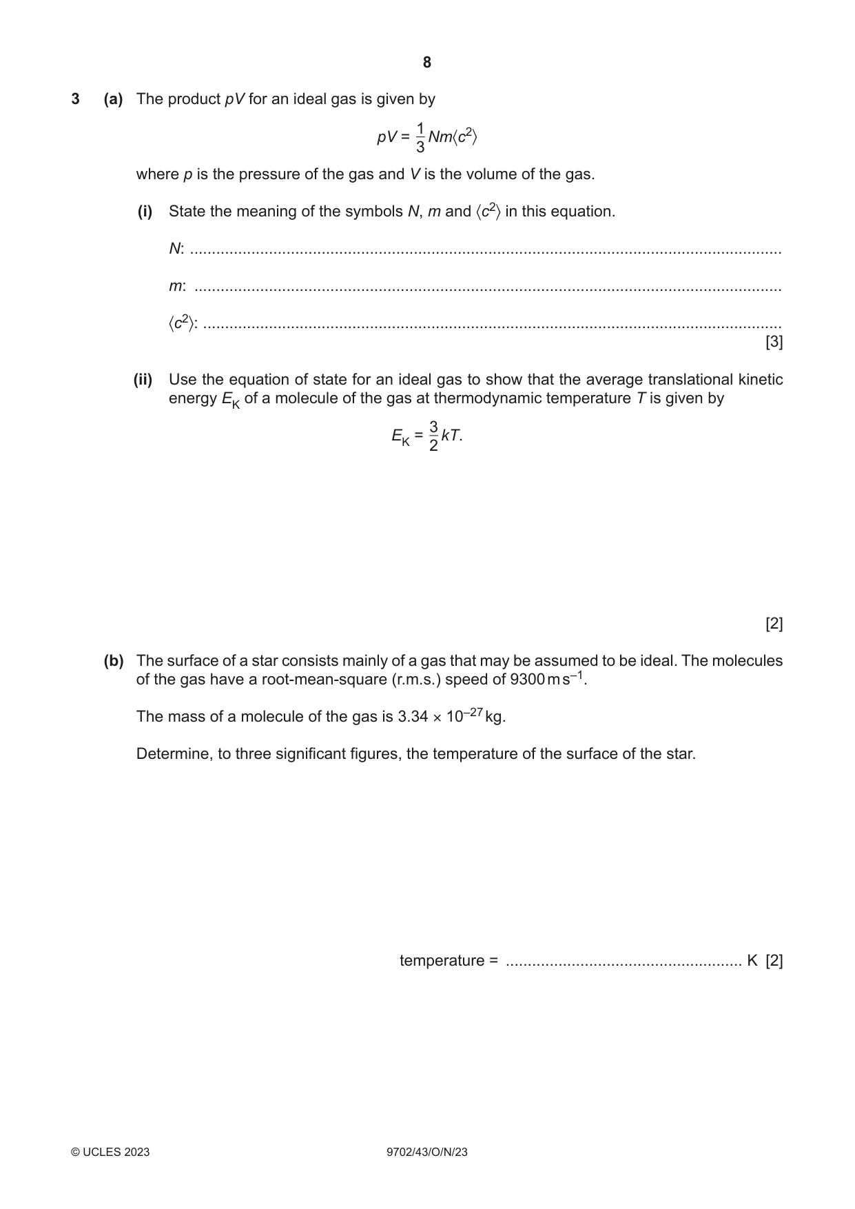 Cambridge A Level Physics 9702 2023 Oct/Nov Paper 4 · Variant 3 question paper, page 8 of 24
