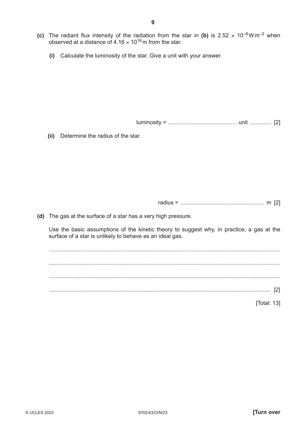 Cambridge A Level Physics 9702 2023 Oct/Nov Paper 4 · Variant 3 question paper, page 9 of 24