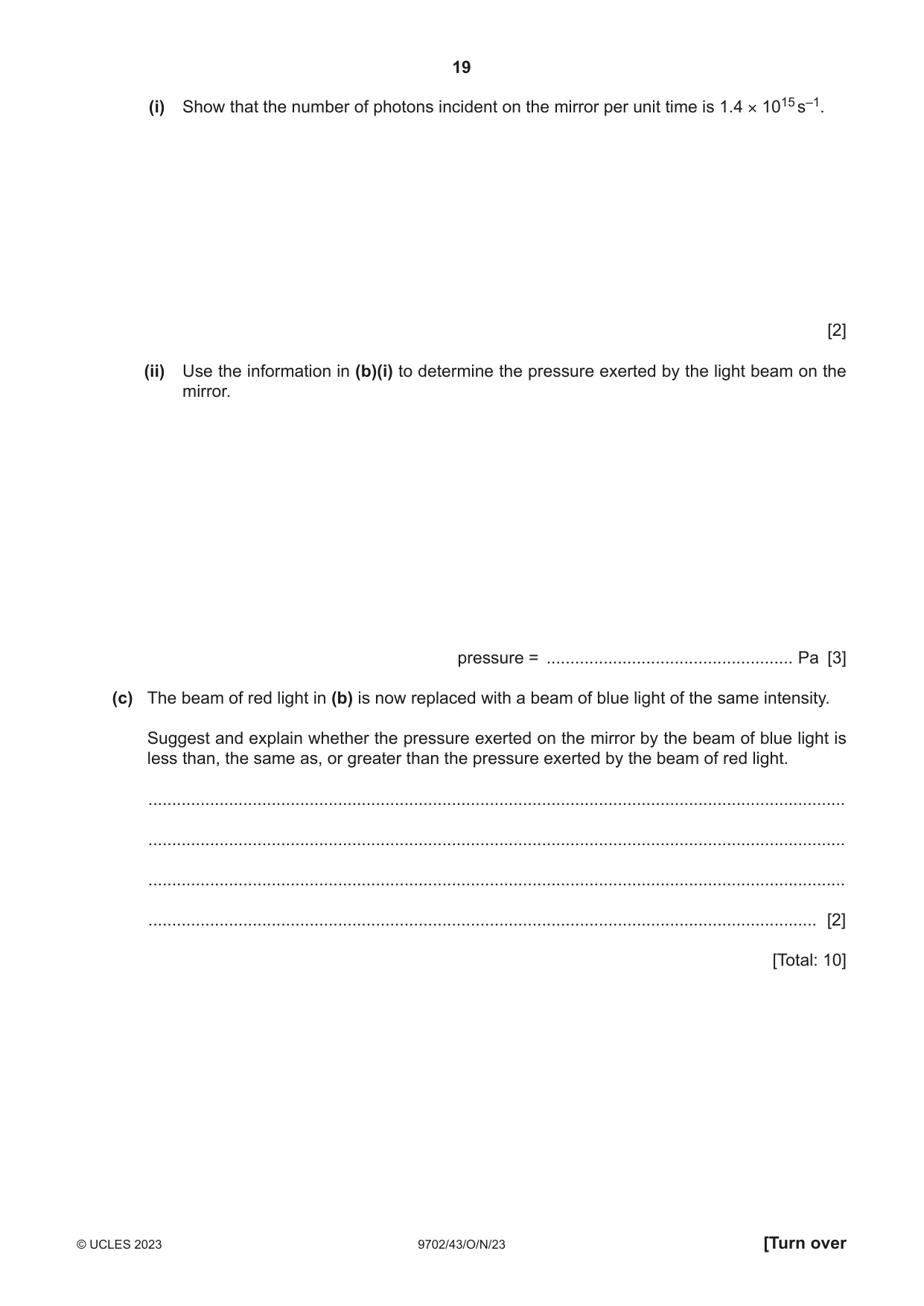 Cambridge A Level Physics 9702 2023 Oct/Nov Paper 4 · Variant 3 question paper, page 19 of 24