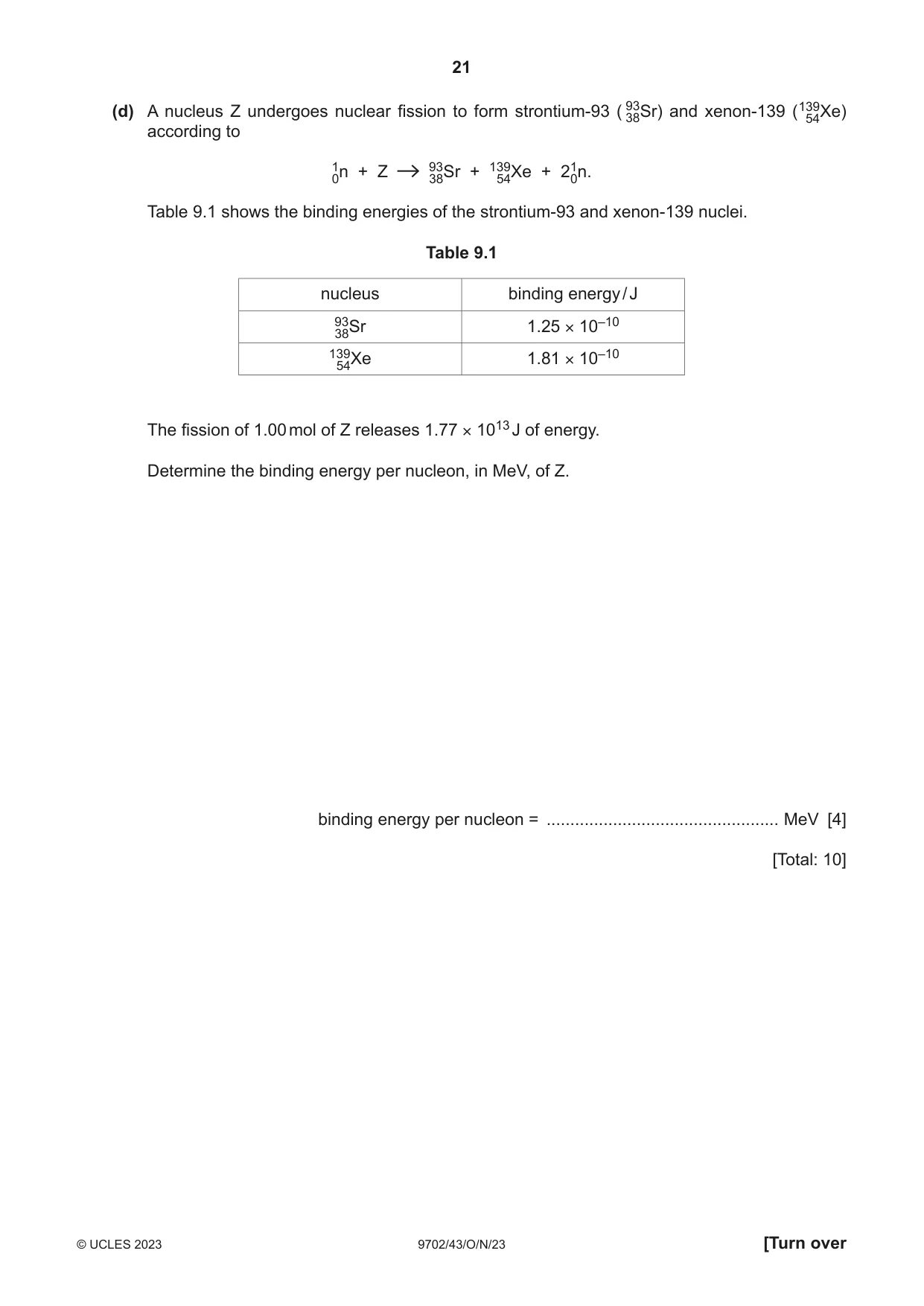 Cambridge A Level Physics 9702 2023 Oct/Nov Paper 4 · Variant 3 question paper, page 21 of 24