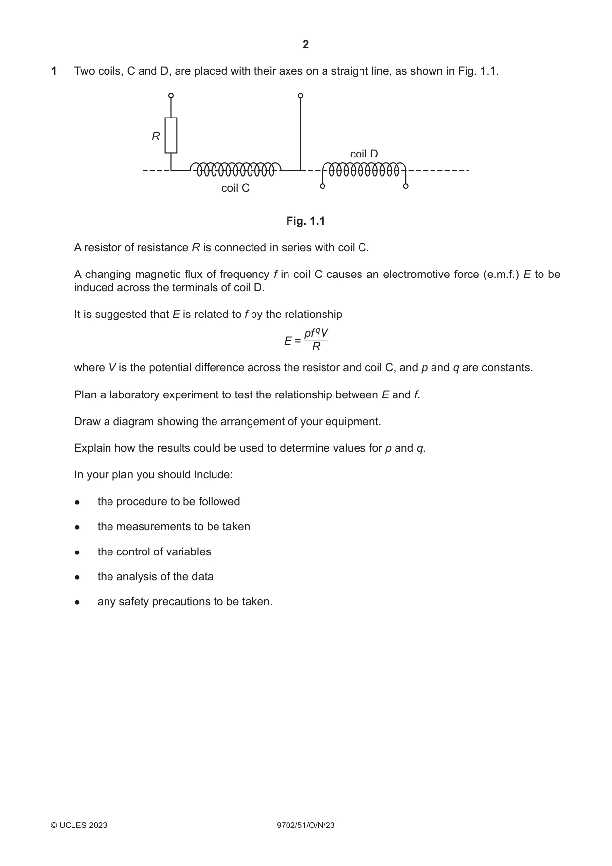 Cambridge A Level Physics 9702 2023 Oct/Nov Paper 5 · Variant 1 question paper, page 2 of 8