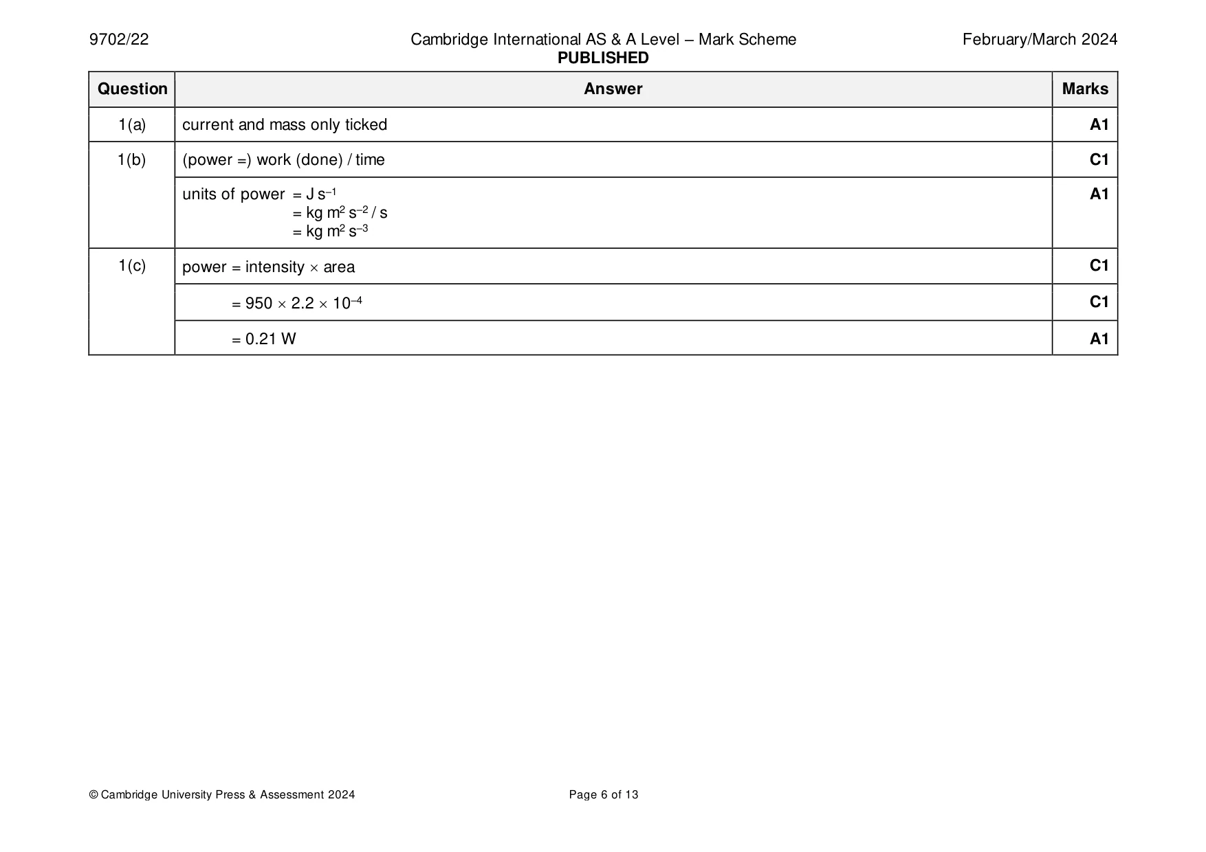 Mark scheme, page 6 of 13