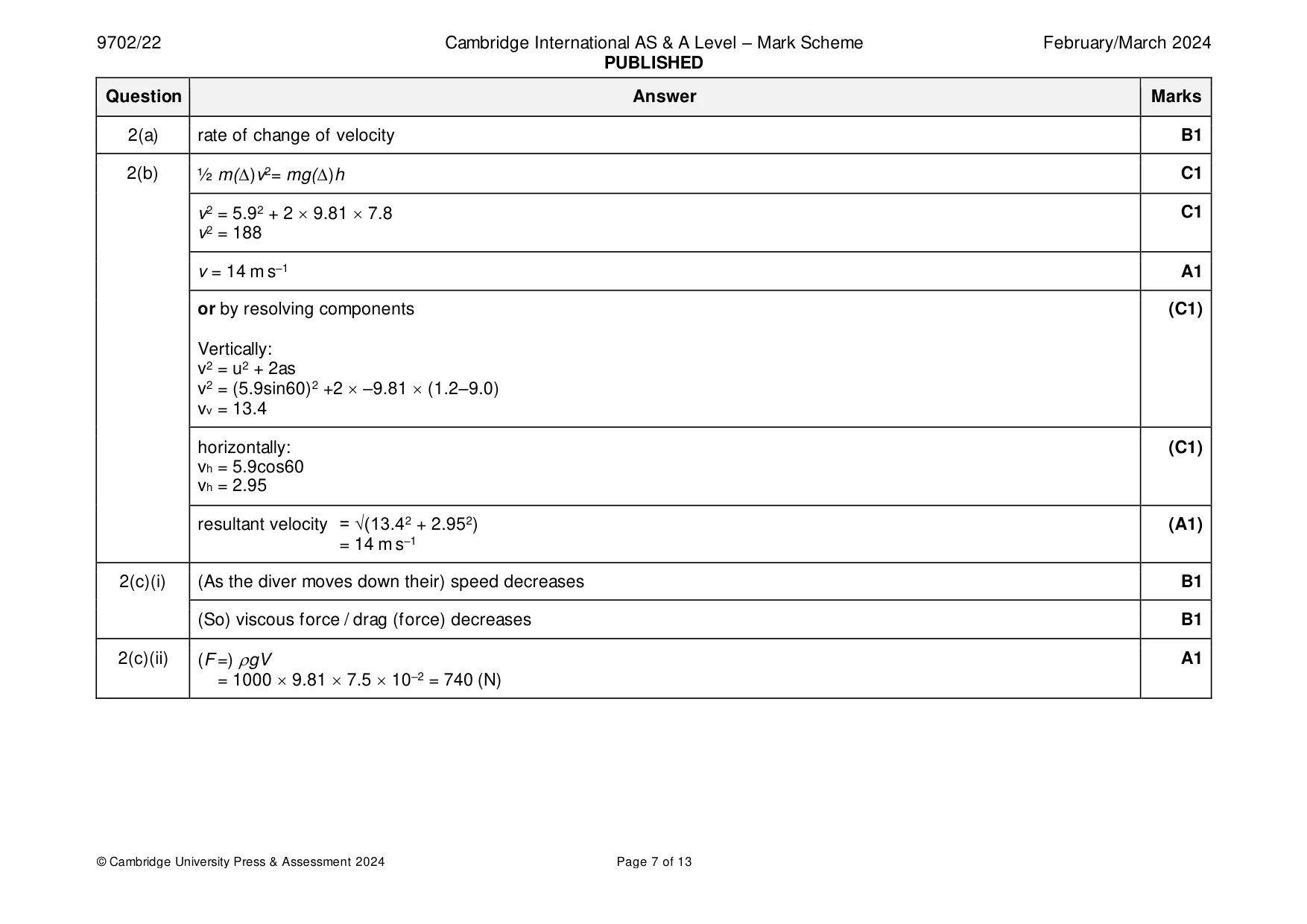 Mark scheme, page 7 of 13
