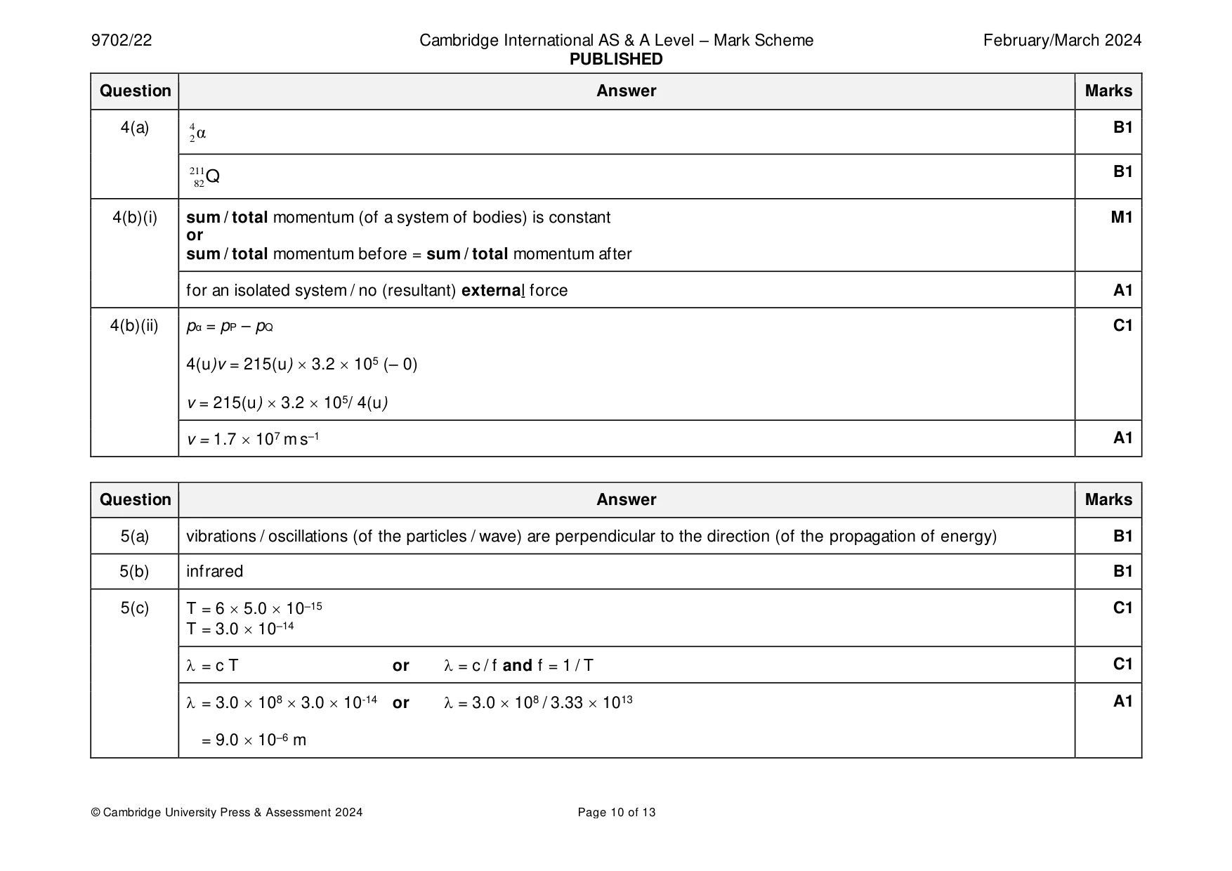 Mark scheme, page 10 of 13