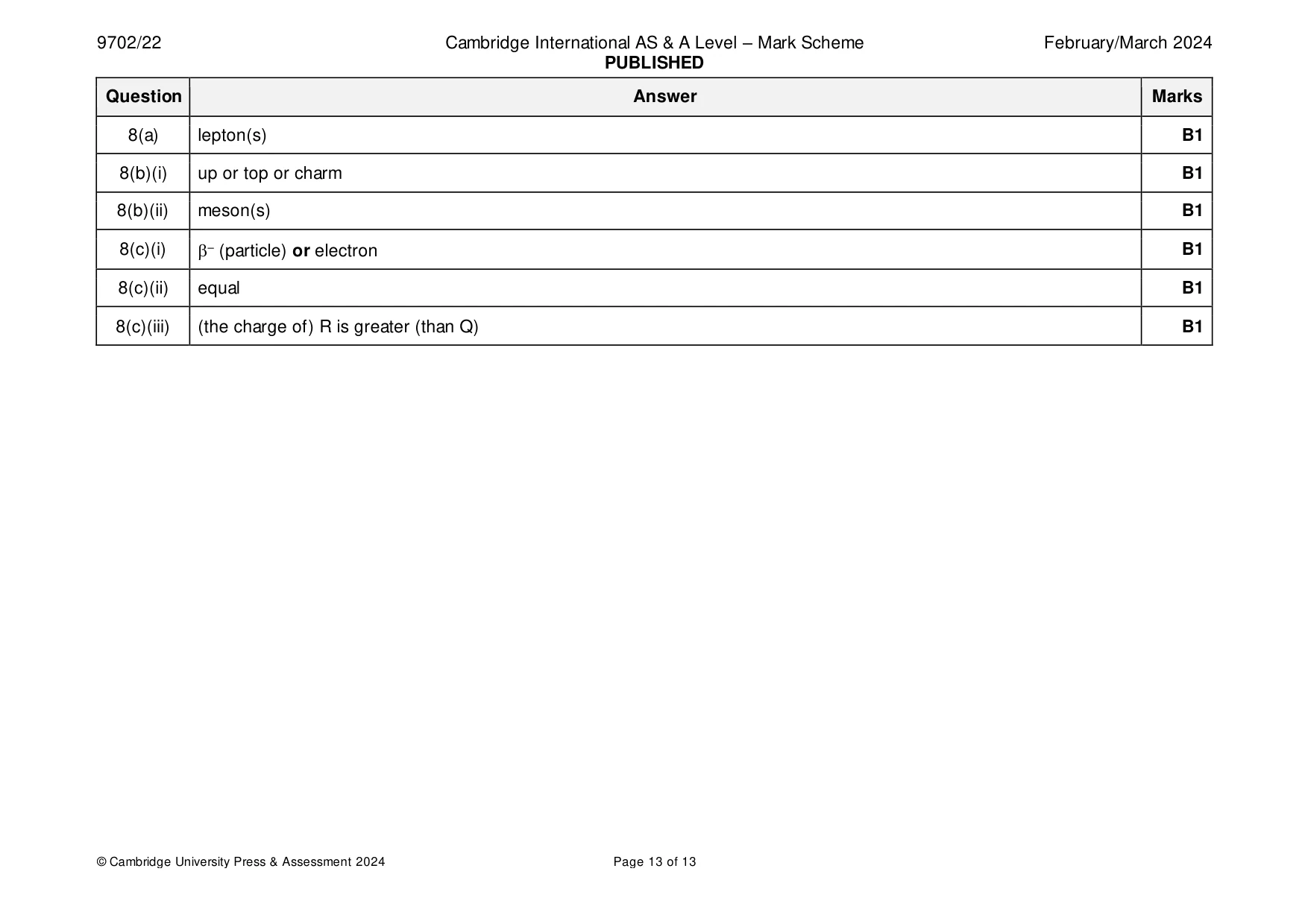 Mark scheme, page 13 of 13