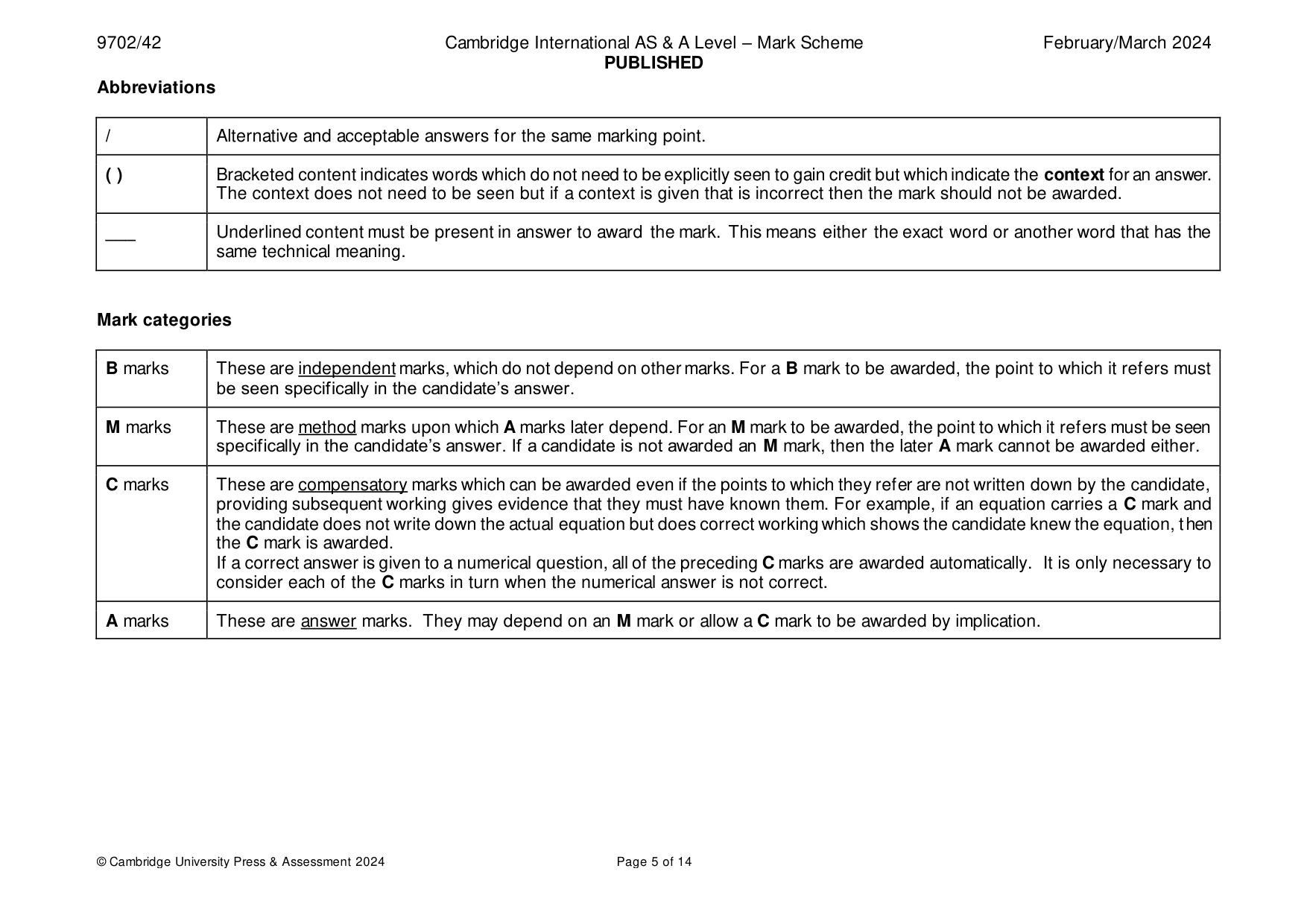 Mark scheme, page 5 of 14