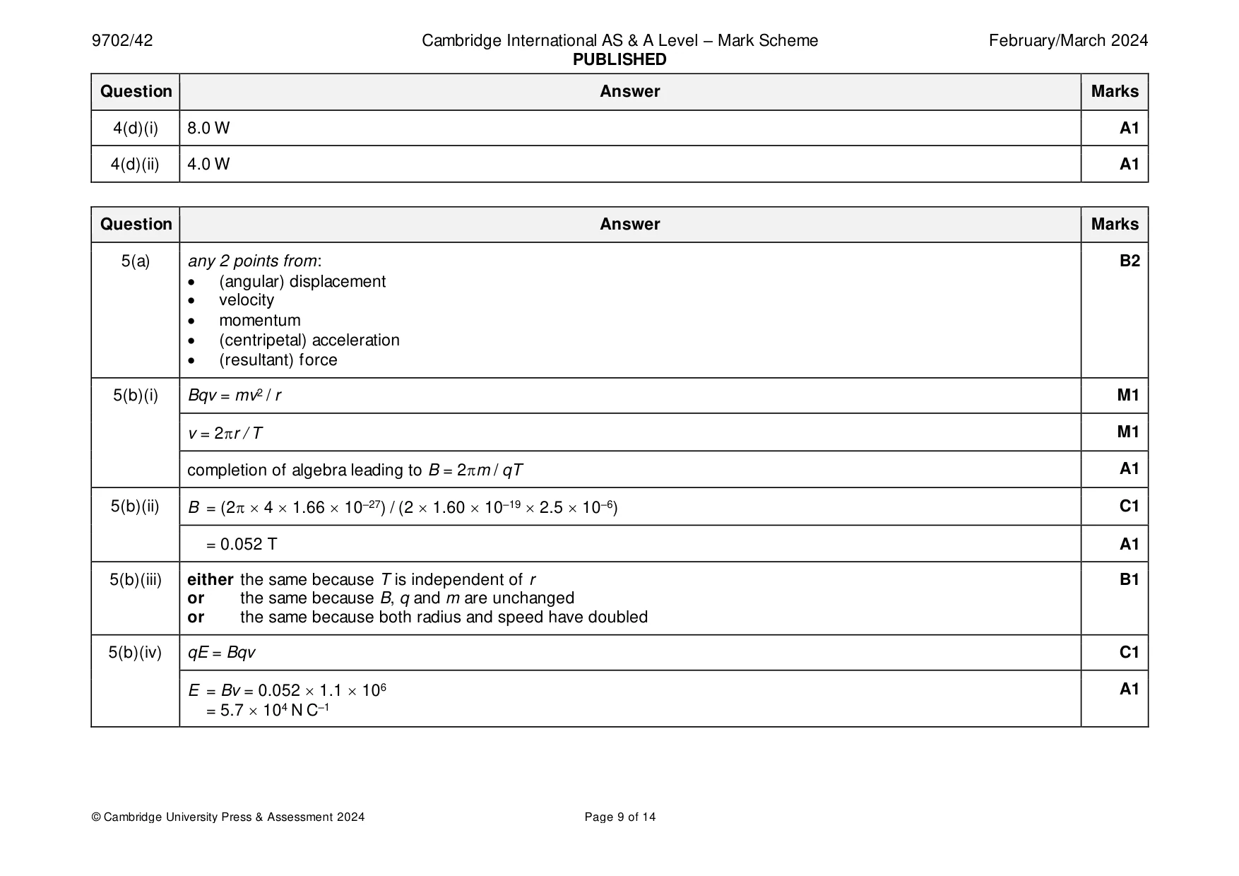 Mark scheme, page 9 of 14