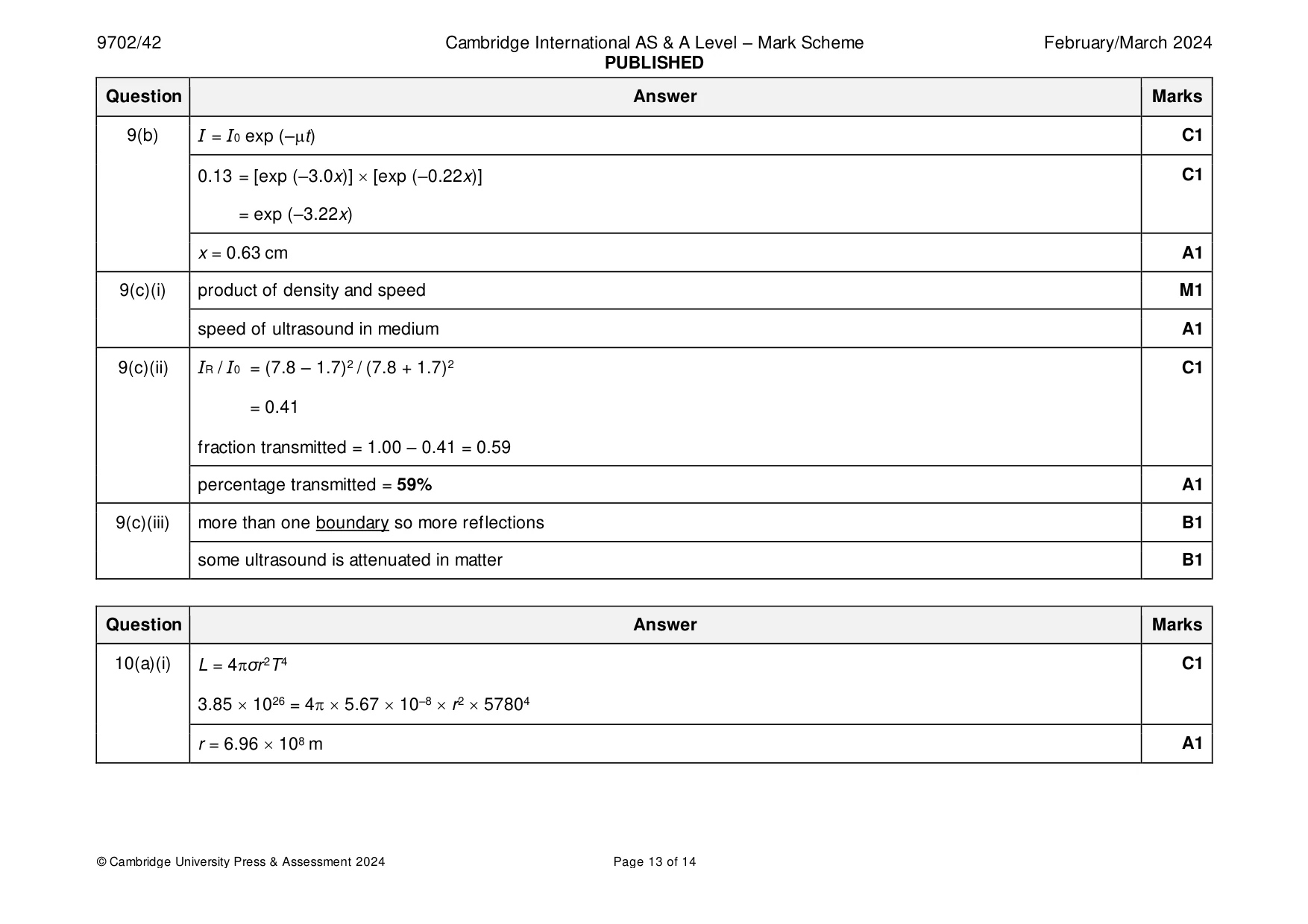 Mark scheme, page 13 of 14