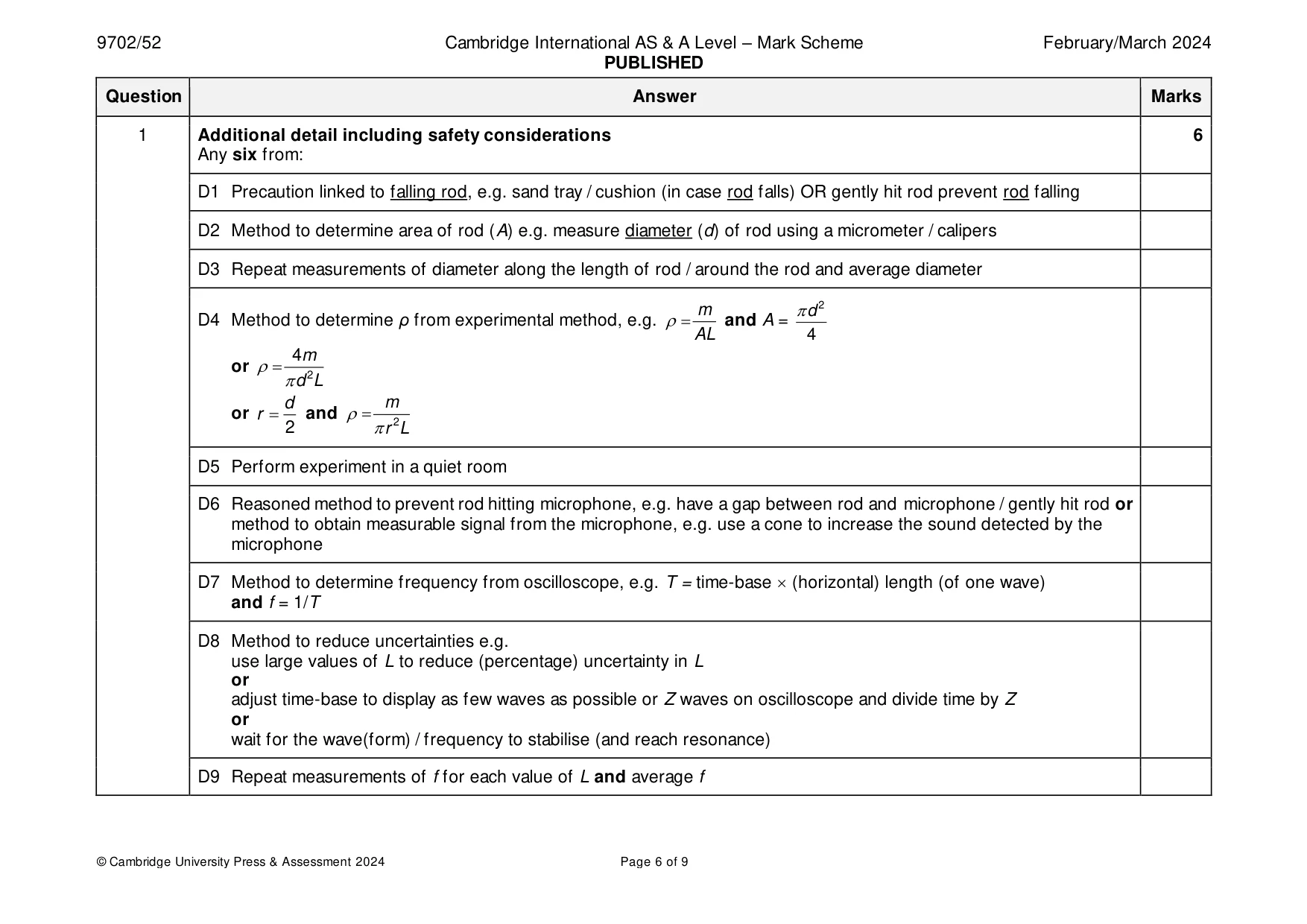 Mark scheme, page 6 of 9